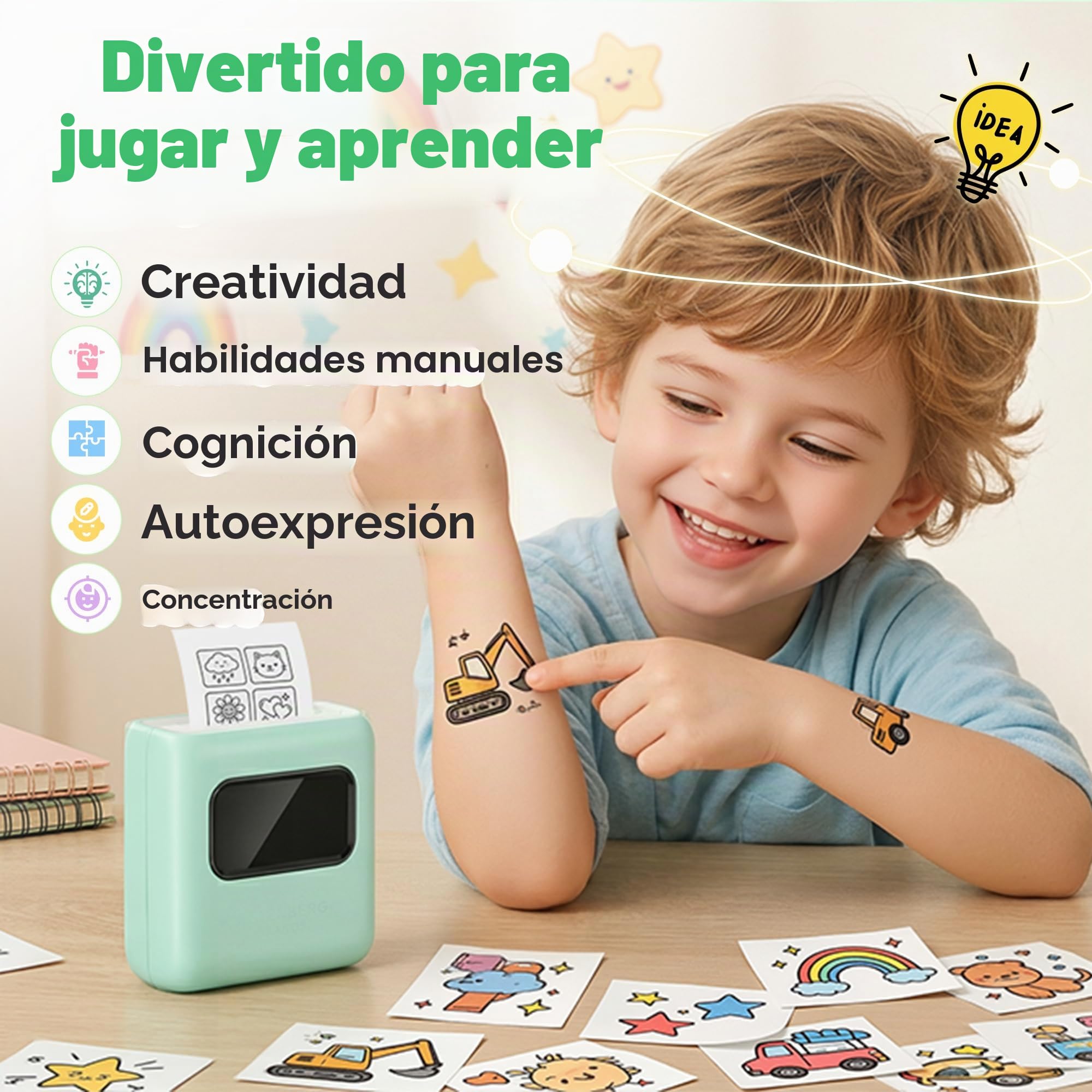 TATTMUSE Regalos Niña 5 6 7 8 9 10 Años, Kit de Impresora Tatuajes para Niños con 40 Hojas y 4 Rotuladores - Manualidades Creativas y Juguetes para Niños de 11 12 Años