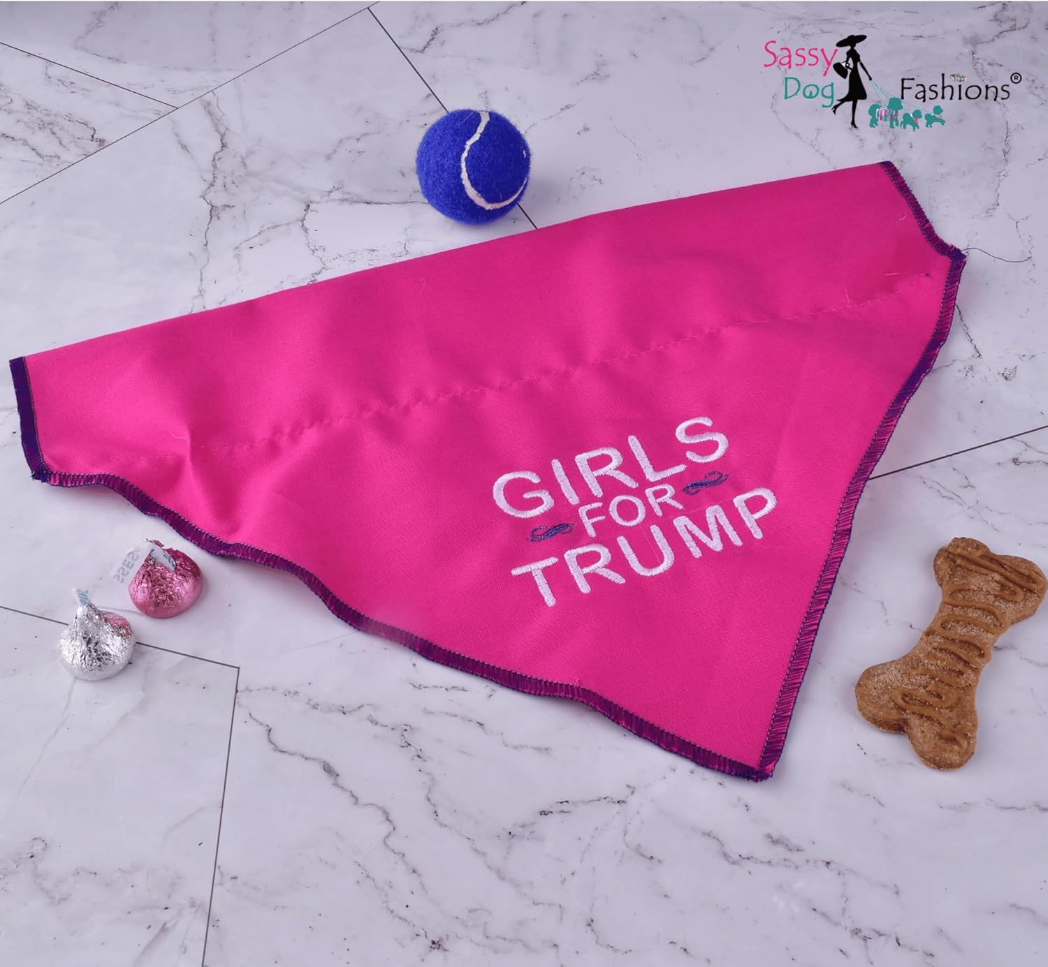 Custom Embroidered Girls for Trump Dog or Cat Bandana Over-The-Collar-Style MAGA Pet Scarf for Trump Supporters, XXS to XXL, Made in USA (Large 16" L x 10" H)