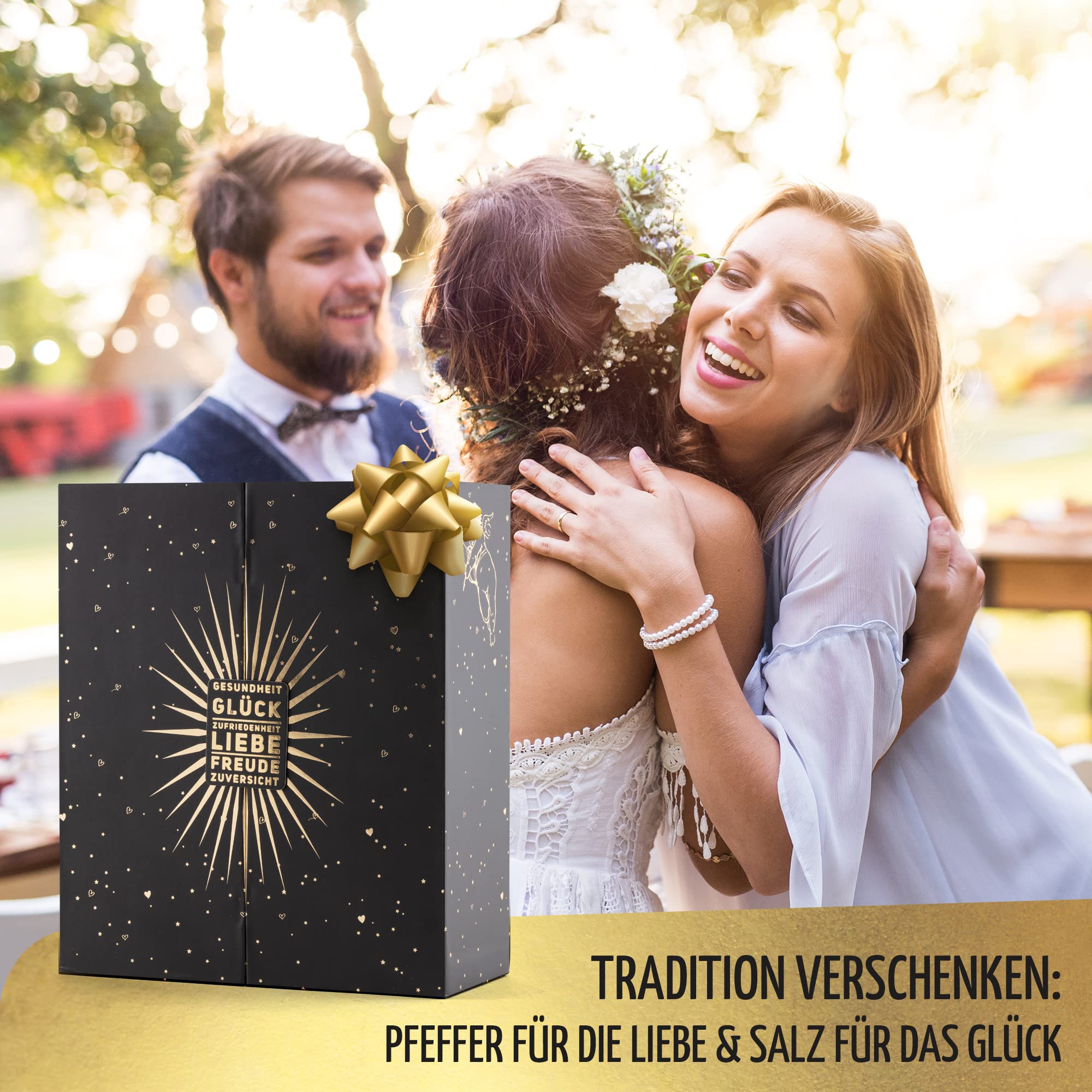 BUTLERBELL® Salz und Pfeffermühle Holz inkl. Untersetzer in Luxus Geschenkbox ideal als Hochzeitsgeschenk | Geschenke zur Hochzeit | Hochzeitsgeschenke für Brautpaar | Einweihungsgeschenk
