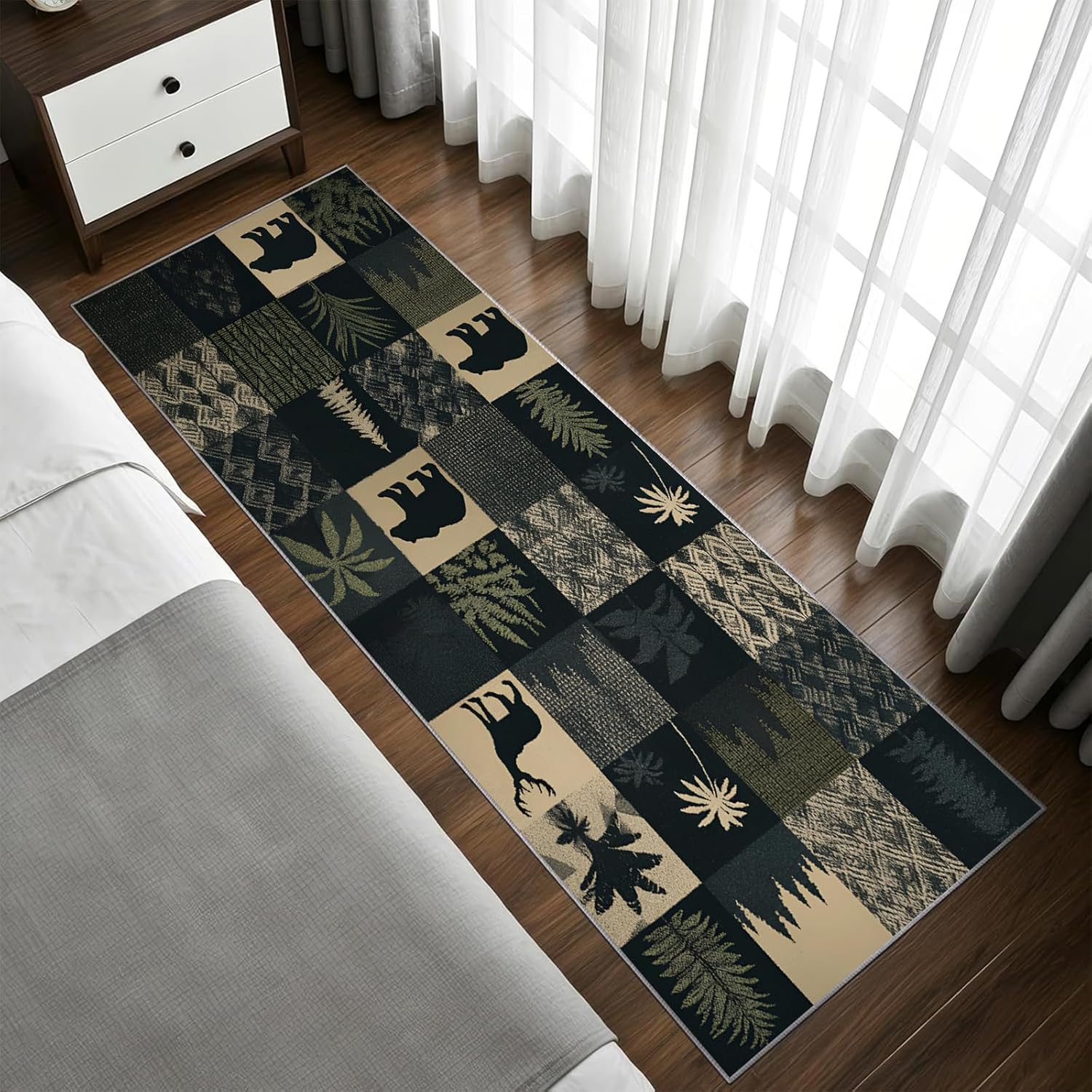 Lodge Native Cabin Runner Rug 2x6ft, Rustic Bear Rug Runner, Western Country Rugs, Soft Low Pile Kitchen Mats for Floor - Retro Country Style Home Decor
