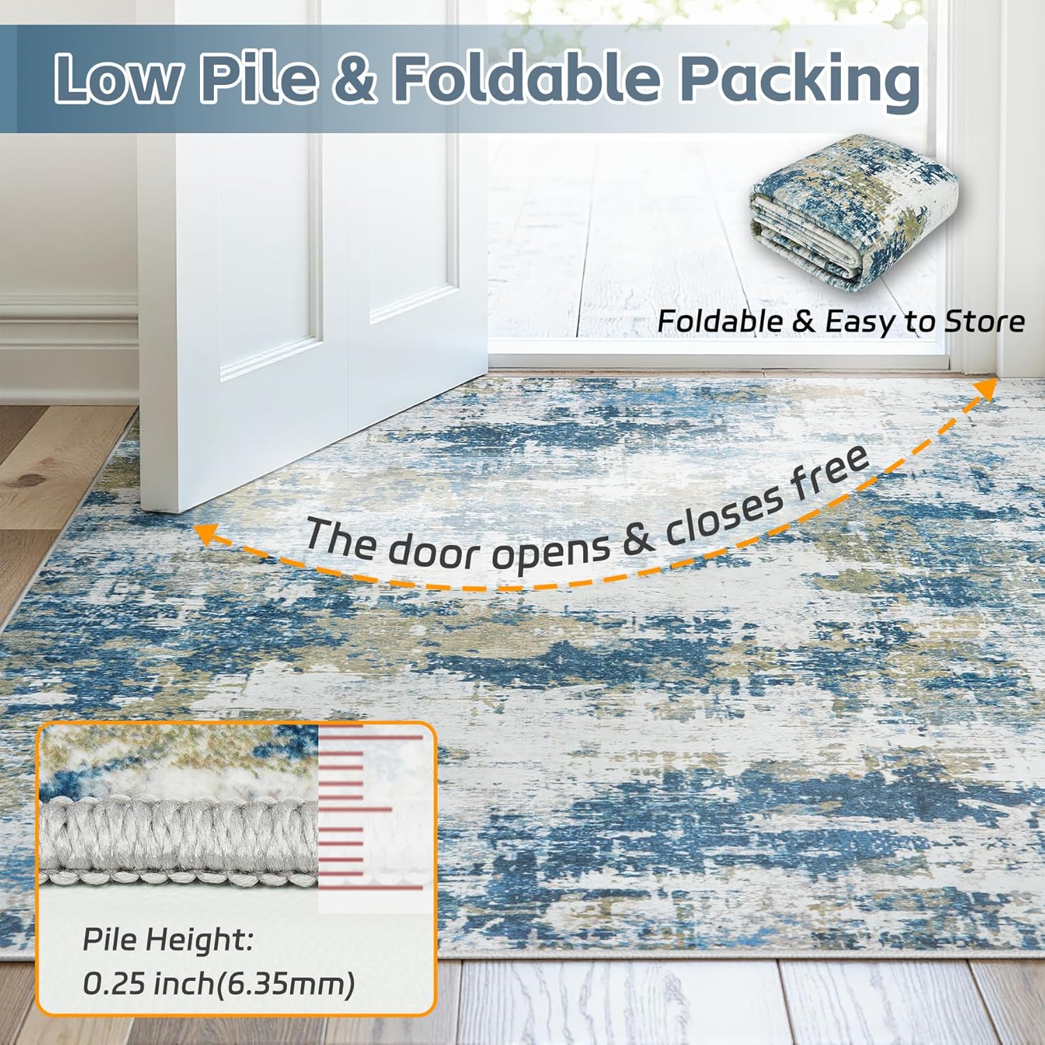 Area Rug 5x7 Living Room Rug Washable: No-Slip Abstract Soft Thin Large Black Rugs, Indoor Floor Stain Resistant Modern Carpet for Bedroom Dining Room Farmhouse Nursery Home Office (Black, 5'x7')