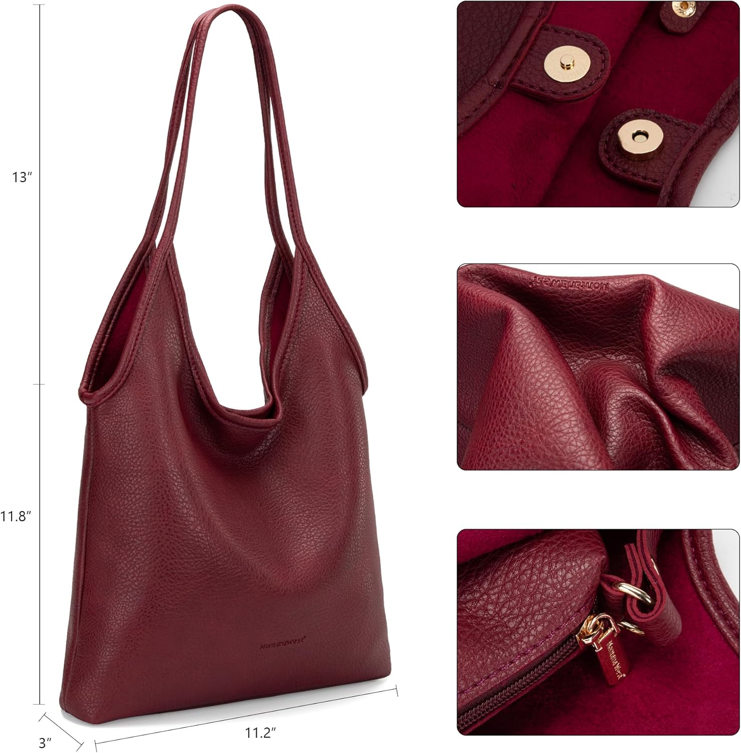 Montana West Slouchy Hobo Bags for Women Soft Designer Shoulder Purses Ladies Top Handle Handbag - Image 4