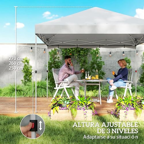 Outsunny Folding Gazebo 3 x 3 m, Pop-Up with Side Wall, Garden Gazebo with UPF50+ Protection, Central Push, Height Adjustable, Carry Bag, Gazebo for Camping, Outdoor, White - 8