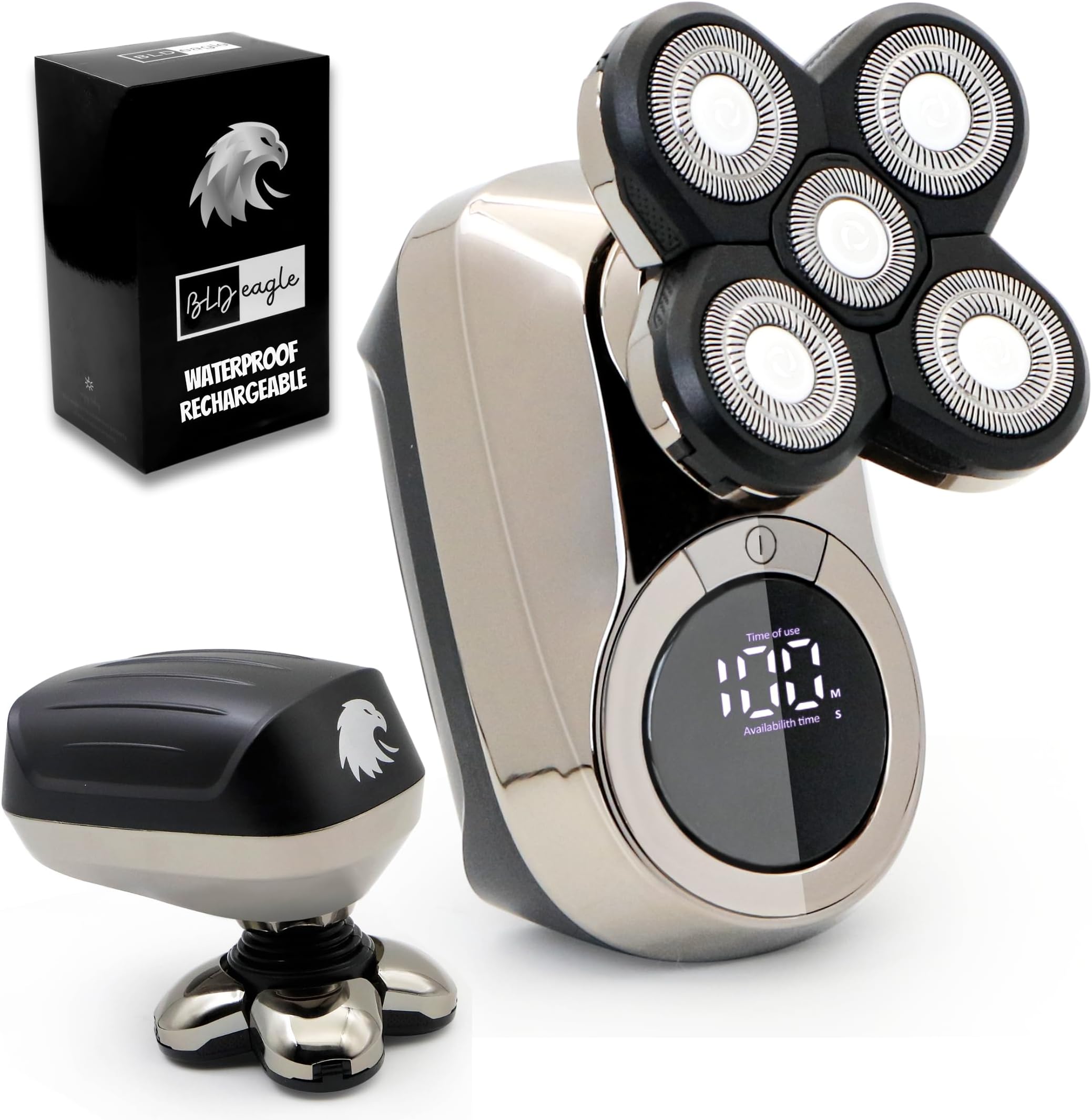 BLD Eagle Electric Head Shavers for Bald Men – As Seen on Fox 100% Waterproof, Rechargeable, Cordless, Mess Free Hair Capture, Wet/Dry Skull Shaver & Electric Razor for Men 5 Rotary Blades