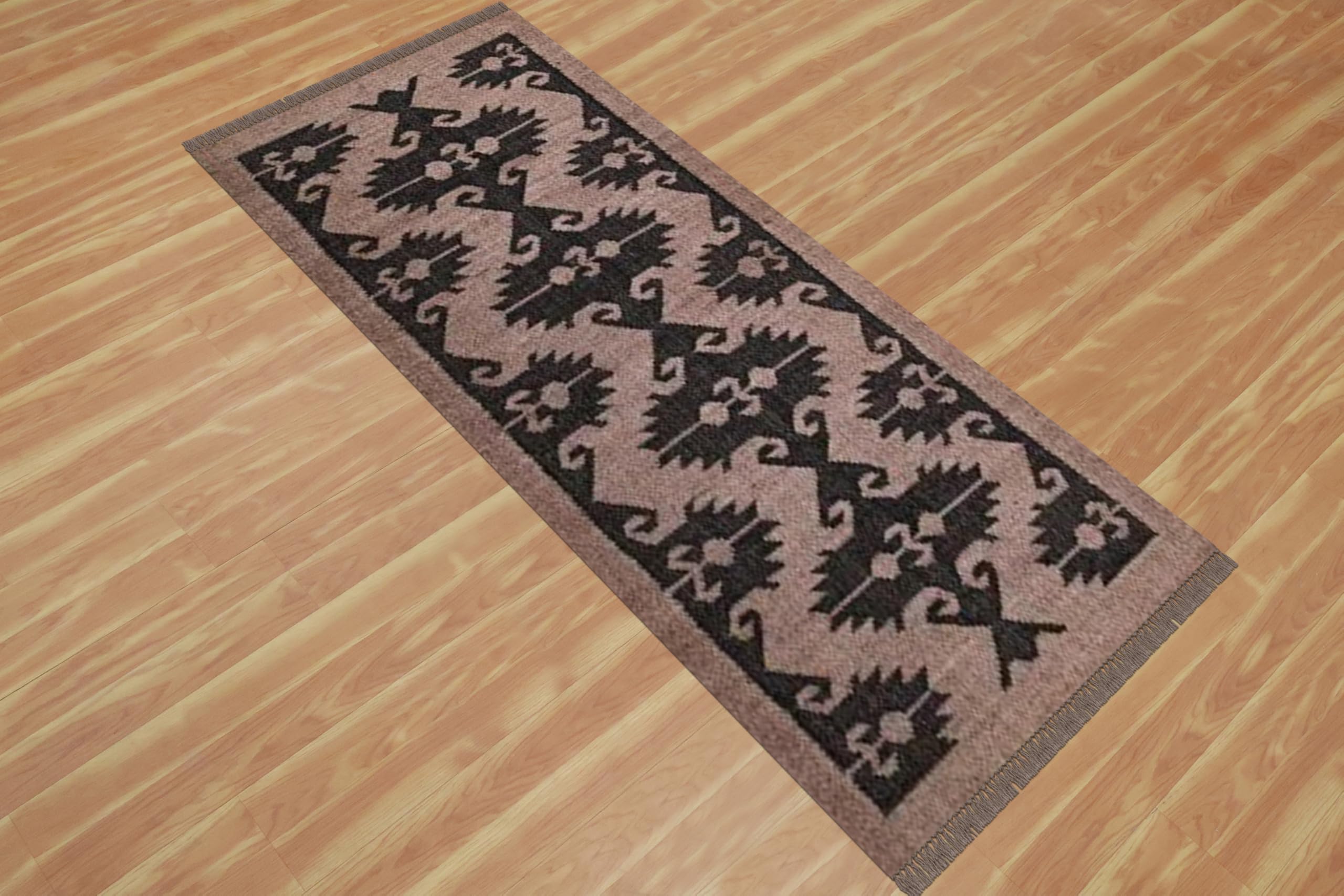 Lot de 3 tapis carrés en jute tissée à la main pour intérieur et extérieur - Noir et gris