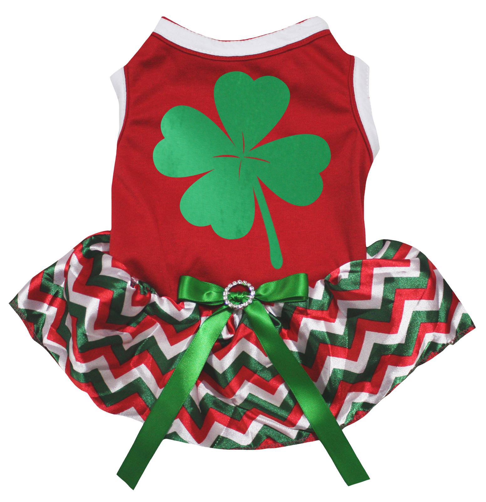 Robe trèfle chiot haut de gamme avec tutu à chevrons rouge