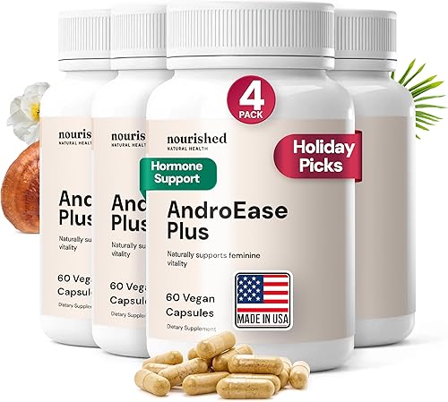 Nourished AndroEase Plus - Suplemento de equilibrio natural para mujeres - Fórmula vegana con zinc y palma enana americana - 240 cápsulas para