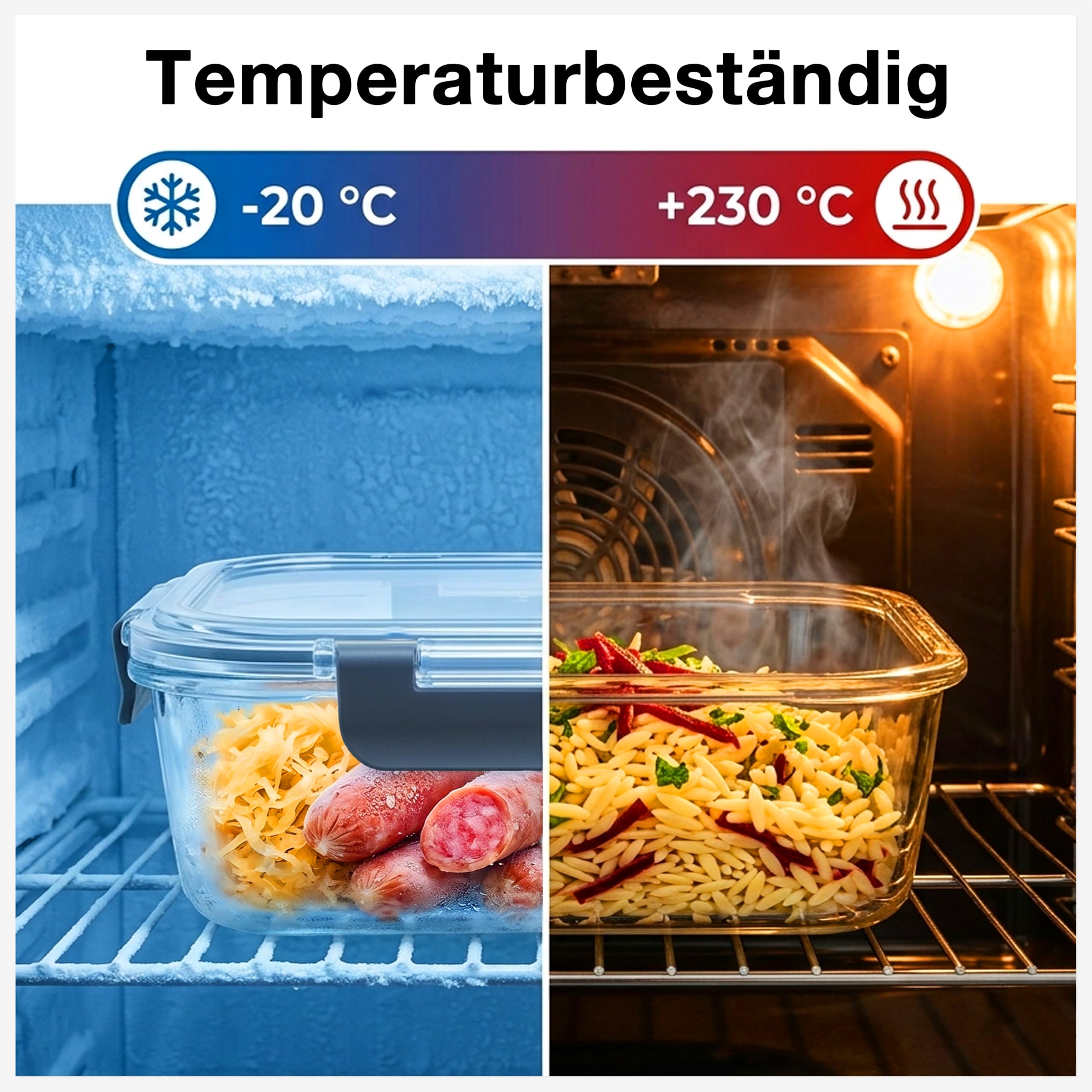 Haushaltszauber Set di contenitori in vetro, ermetici, con coperchio, per cucina, scorte e Meal Prep (set da 12 pezzi, rotondi, quadrati e rettangolari)