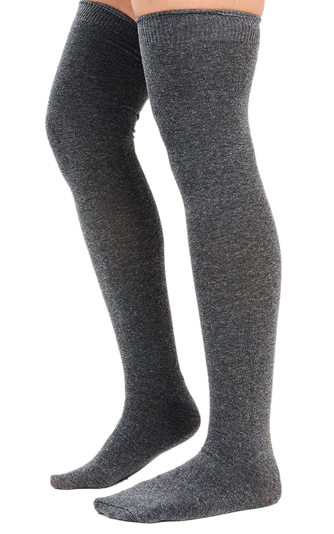 Fashion Lovers Women's Charcoal Stripe Over The Knee Novelty Fancy Otk Socks Plain Socks#( Over The Knee Thigh High Fancy Socks#One Size(4-6½)#)