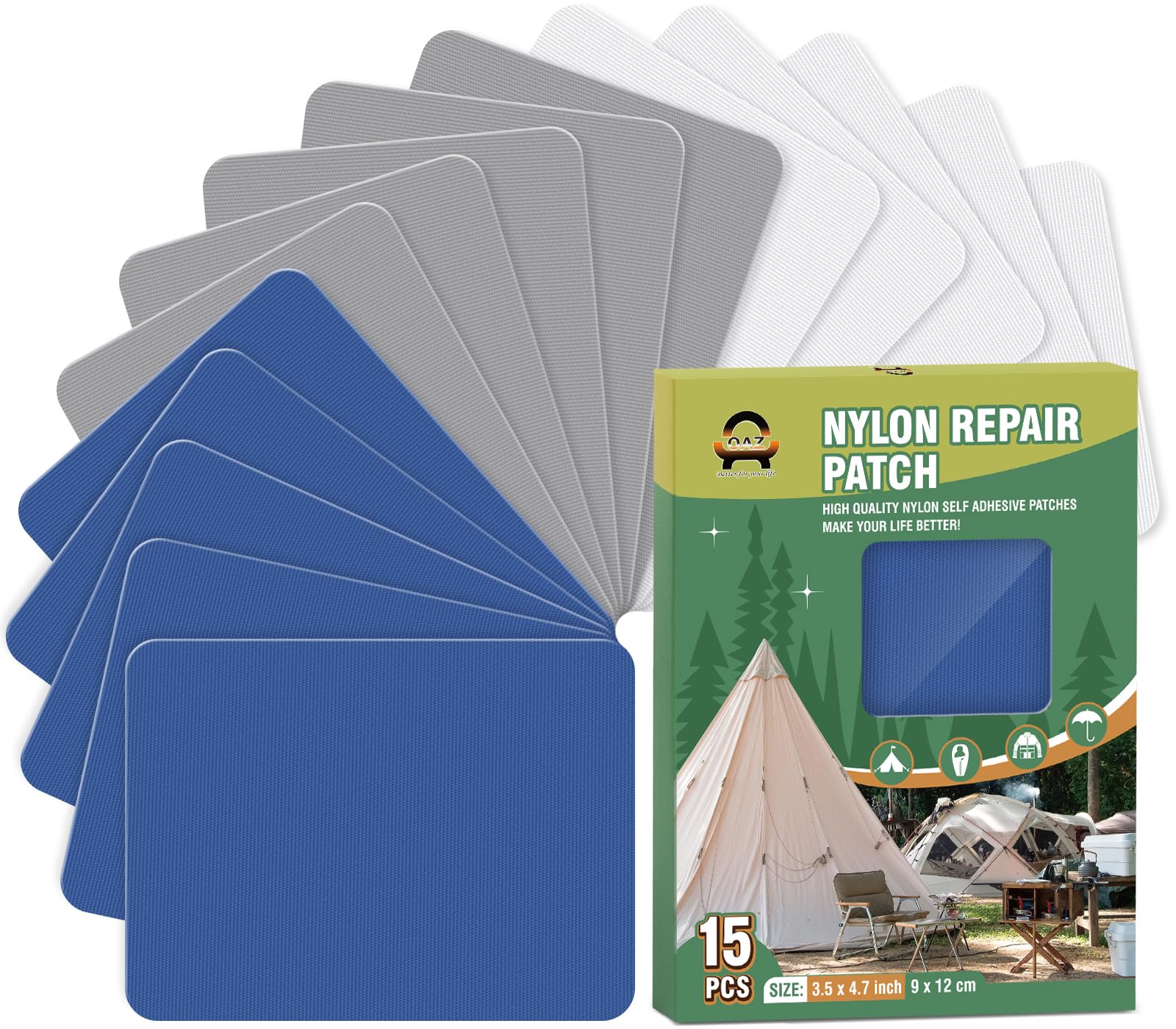 15 Pieces 9 x 12 cm Nylon Repair Patches Nylon Fabric Patch Self-Adhesive Tent Repair Tape Waterproof Lightweight Repair Patches Repair Patch Kit for Clothing Down Jacket Bag (Color Set B) — image 1