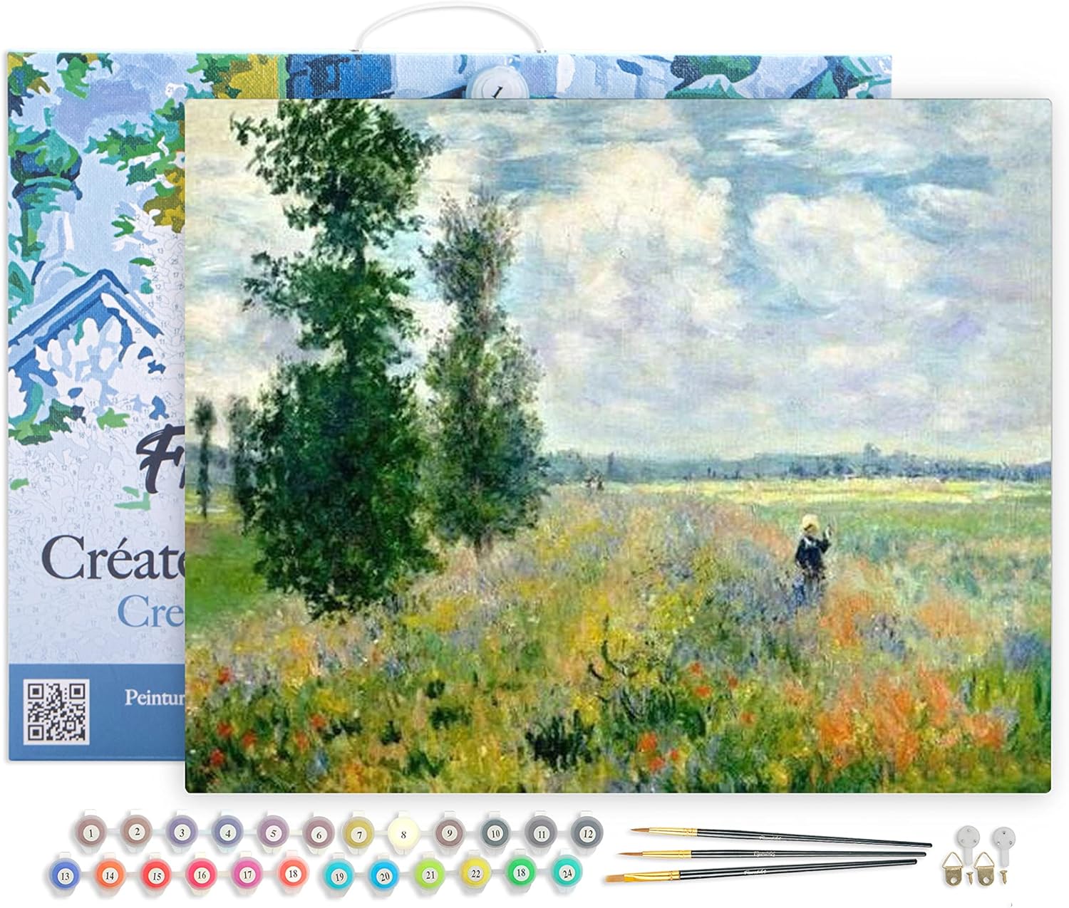 Figured'Art Paint by Numbers Kit for Adults with Frame Monet Field of Poppies 16"x20" - Craft Art Painting DIY Kit Canvas Already Stretched on a Wooden Frame