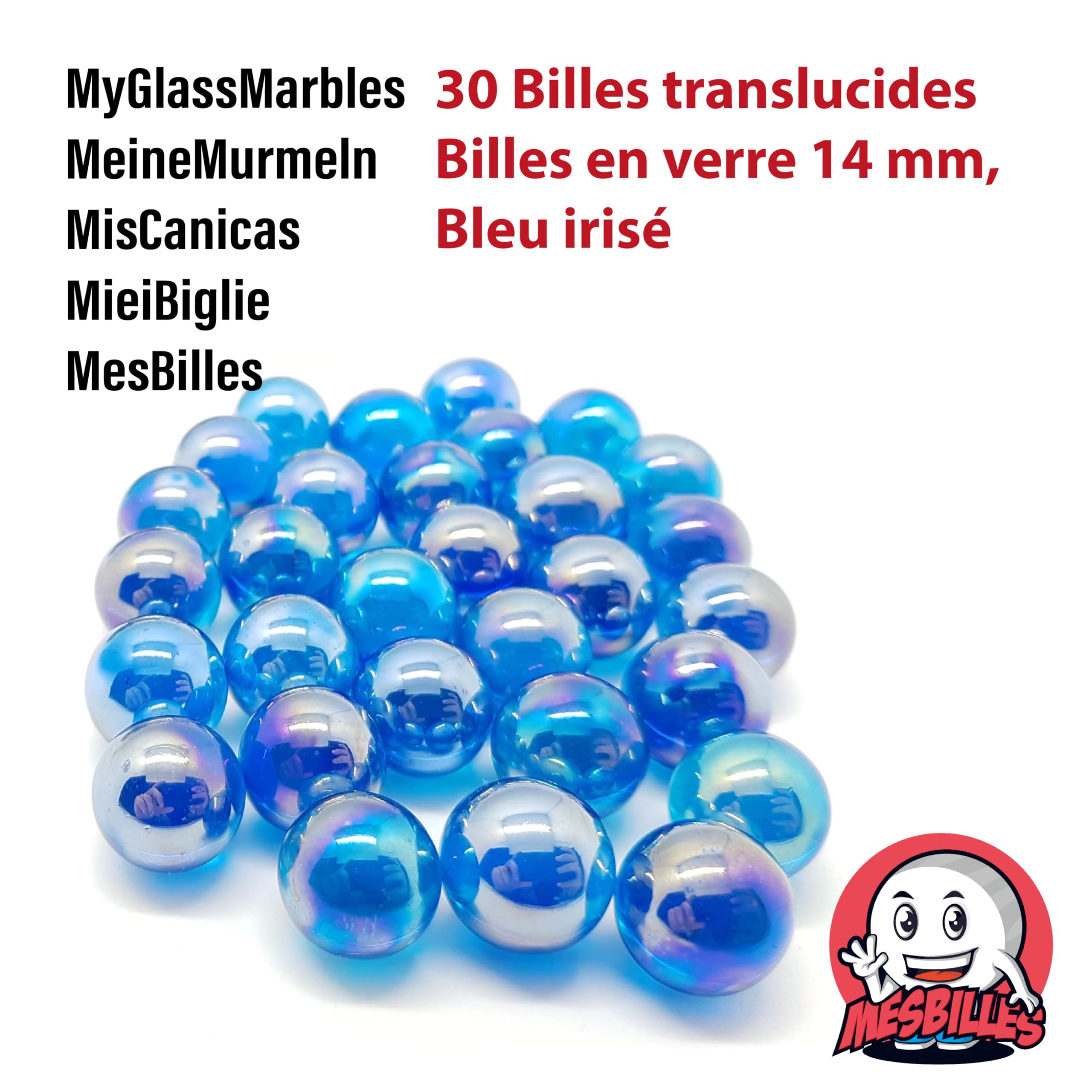 30 Billes En Verre Translucides – 16 Mm – Collection Les Translucides – Bleu Nuit – MaRécréation