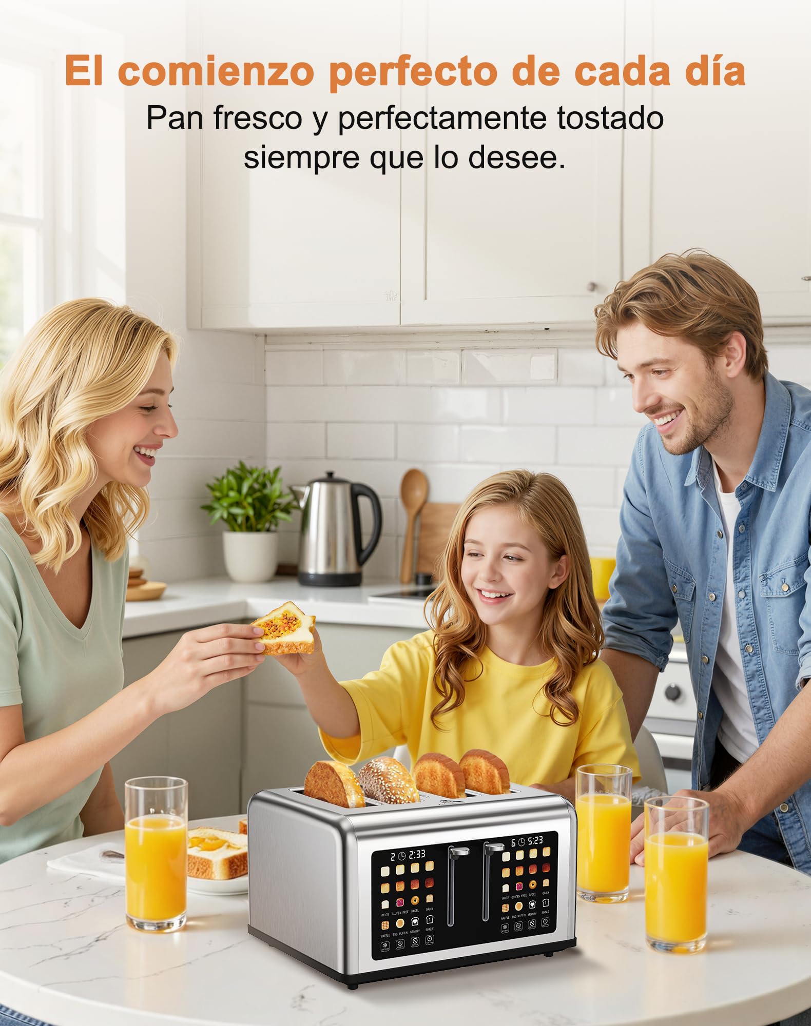 Tostadora de 4 Ranuras, Pantalla Táctil, 8 Niveles de Tostado, 6 Programas de Pan, Función Descongelar y Recalentar, Acero Inoxidable para Bagel Muffin Gofre, 1760 W