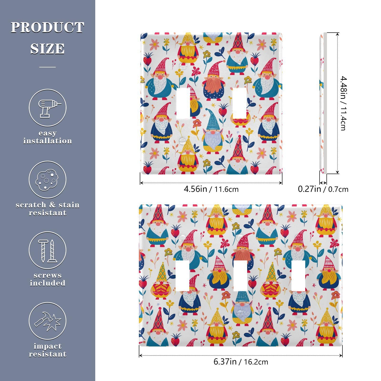 Light Switch Cover Cute Gnome Dwarfs Spring Wall Plates for Electrical Outlets 3 Gang 202b5345