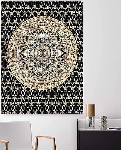 raajsee Tapiz de mandala negro dorado para dormitorio tapiz estético tapiz de pared indie decoración de habitación hippie tapices bohemios tapiz