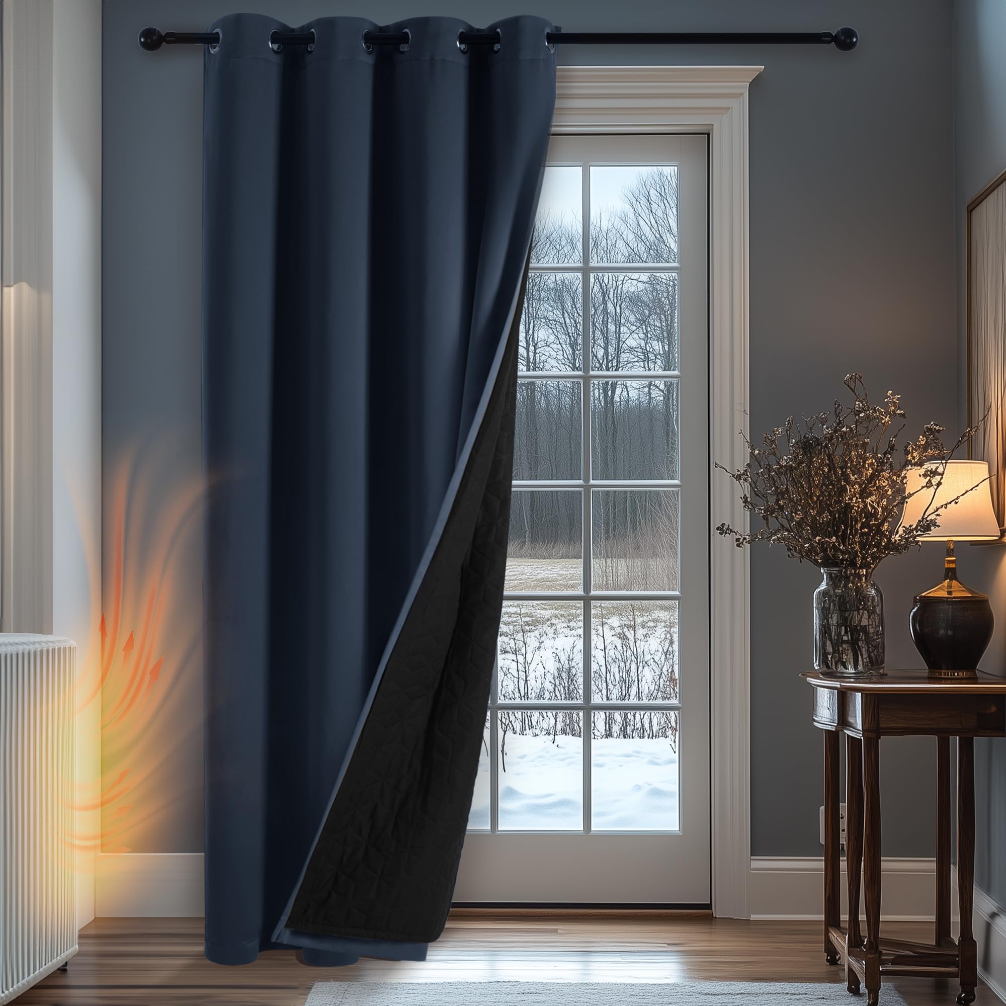 Deconovo Tenda Oscurante Termica Doppio Strato, Antivento, Pesante, Isolante per Freddo e Caldo, Adatta per Finestre e Porte, 140x260 CM, Blu Navy, 1 Pezzo – Certificata Oeko-Tex® Standard 100
