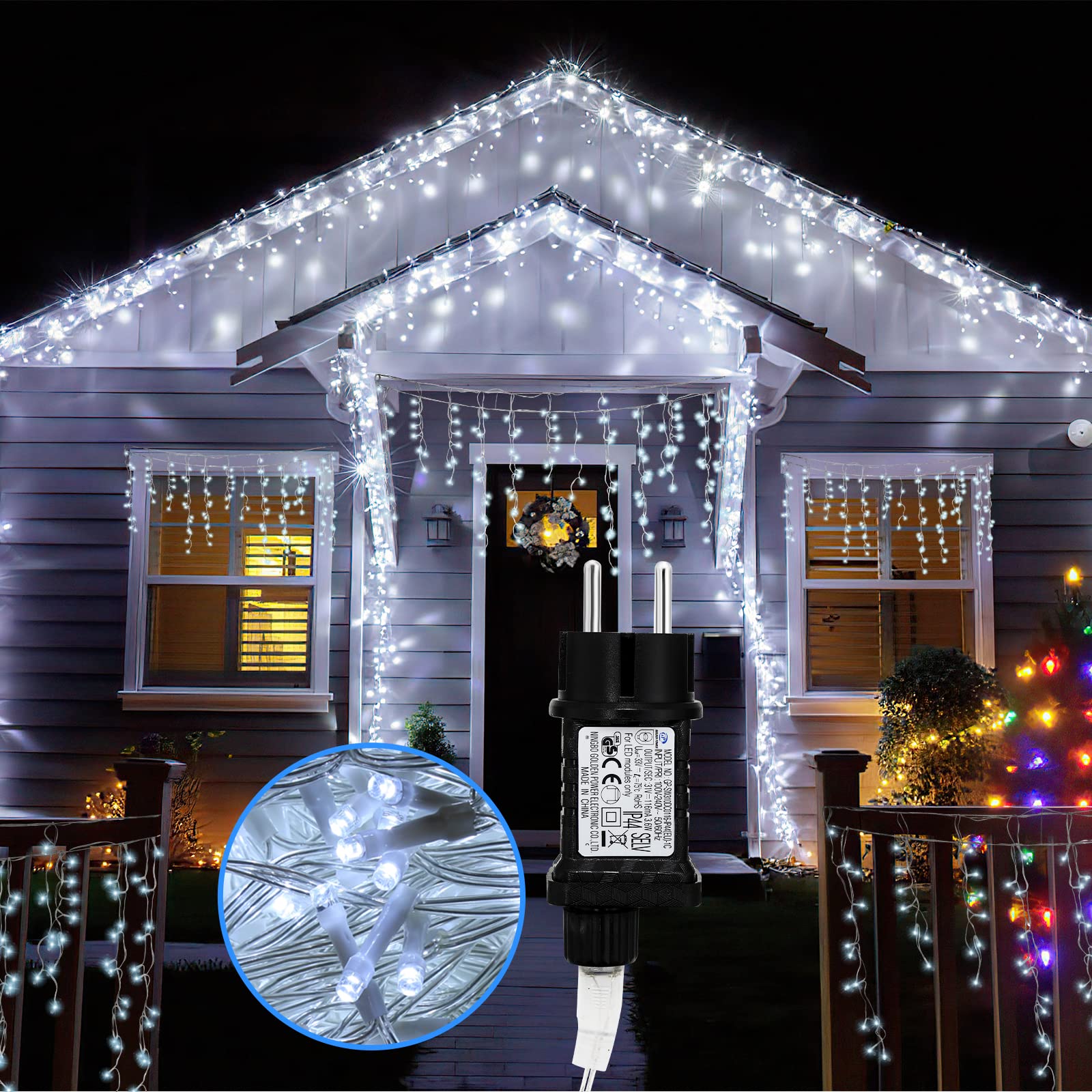 Eisregen Lichterkette Außen 600 LED 15m, LED Lichtervorhang mit 8 Beleuchtungsmodi, IP44 wasserdicht für Innenausstattung Außenbereich Schlafzimmer Hochzeit Weihnachten Party, Kaltweiß