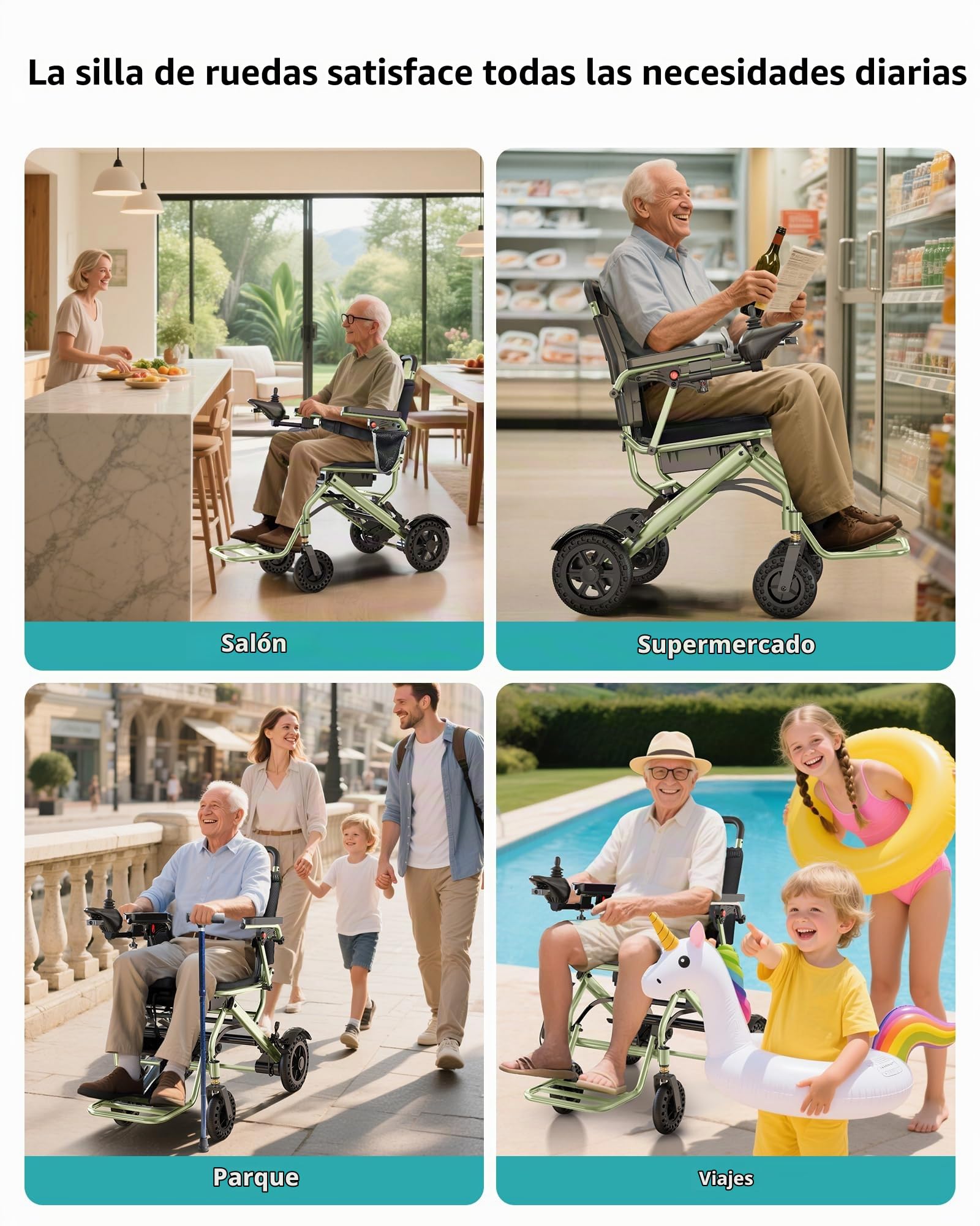 Silla de ruedas eléctrica ligera plegable para adultos y personas mayores, aprox. 15 kg, apta para aviones, soporta hasta 150 kg, alcance de hasta 24 km, motor de 360 W, portátil para viajes y uso
