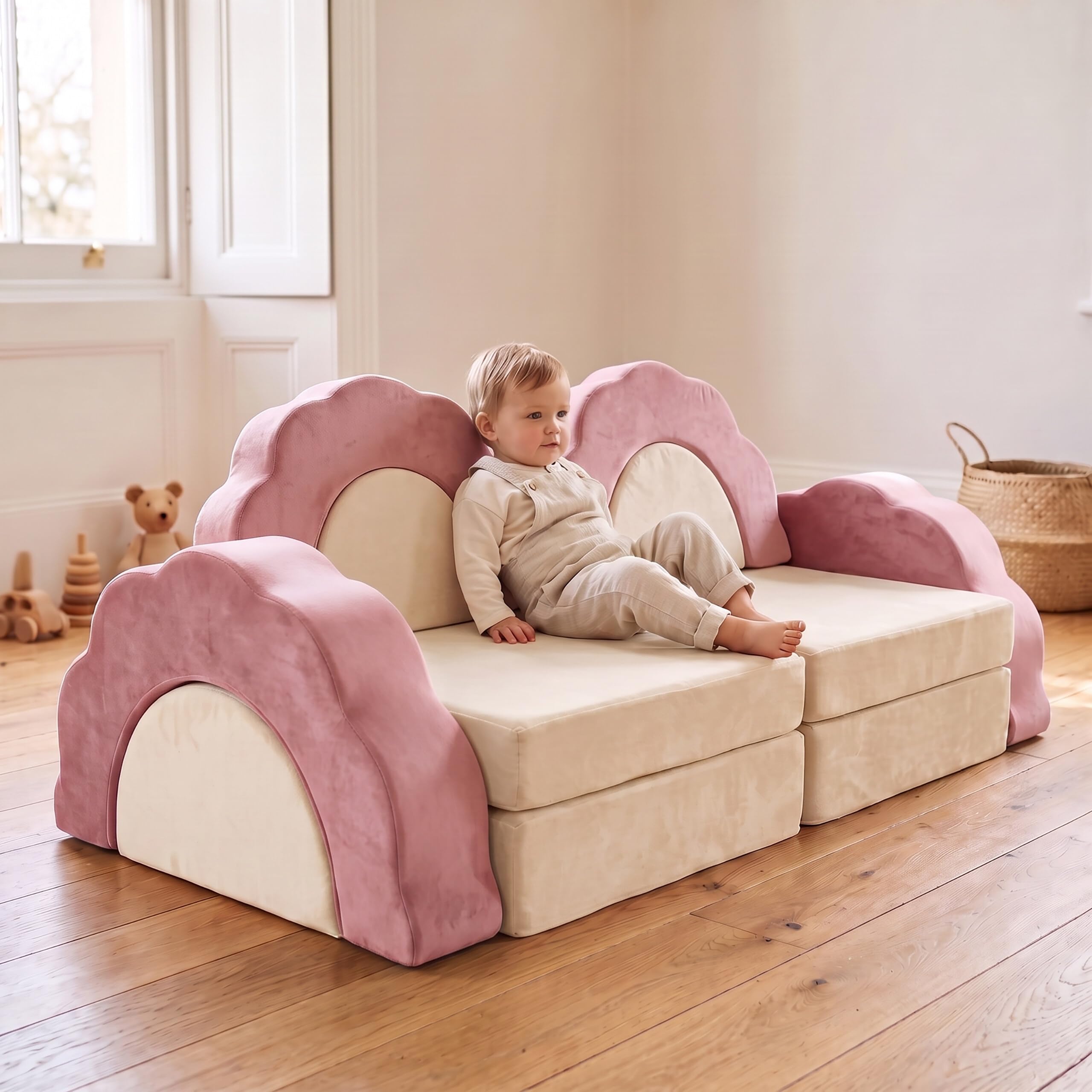 Relaxdays modułowa sofa do zabawy, 10 el., miękkie klocki, różowa
