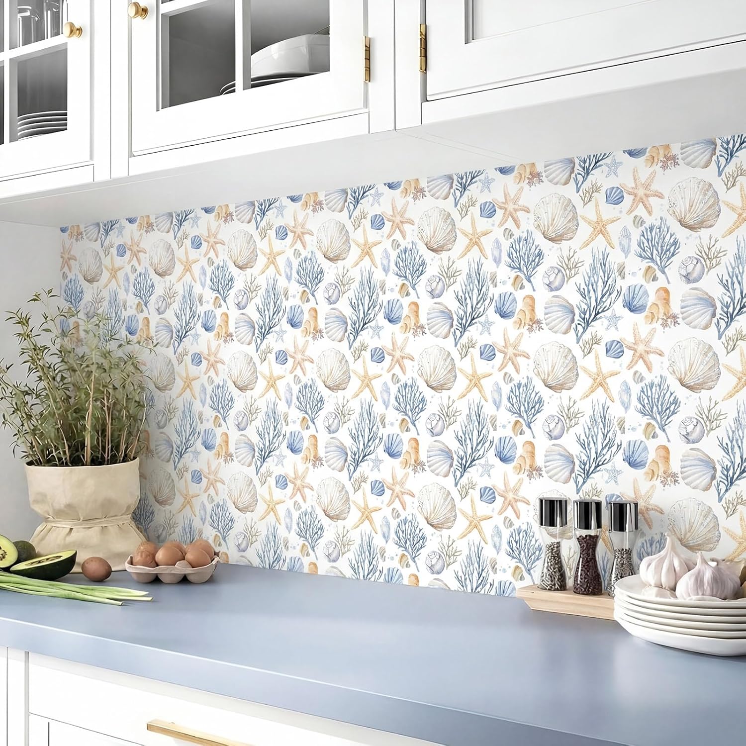 10 Sheets 12”×12” Coastal Thicker Design Peel and Stick Backsplash Tiles, Self Adhesive Wall Tile for Kitchen & Bathroom