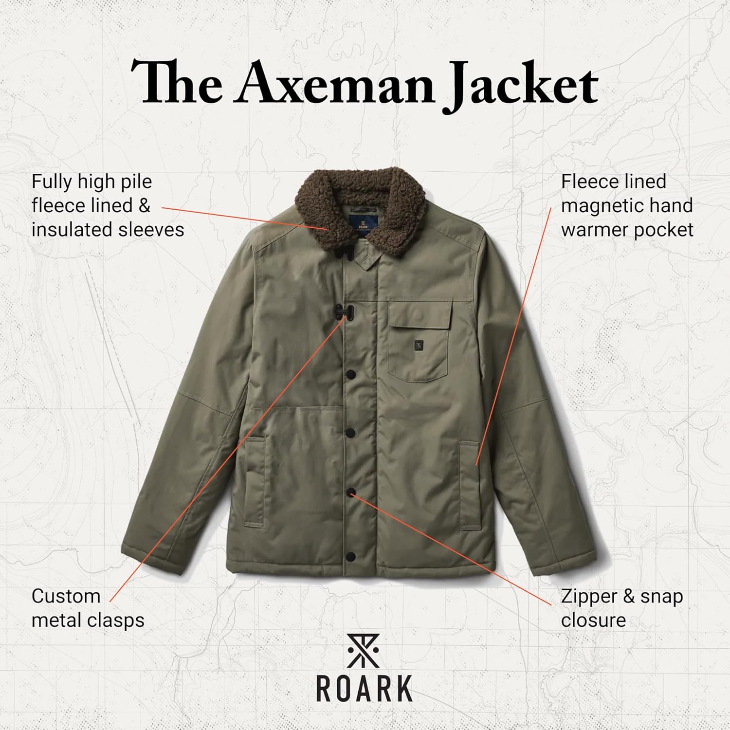 Roark Men's Axeman Jacket, Fully Sherpa Lined Zip Up Coat - Image 3