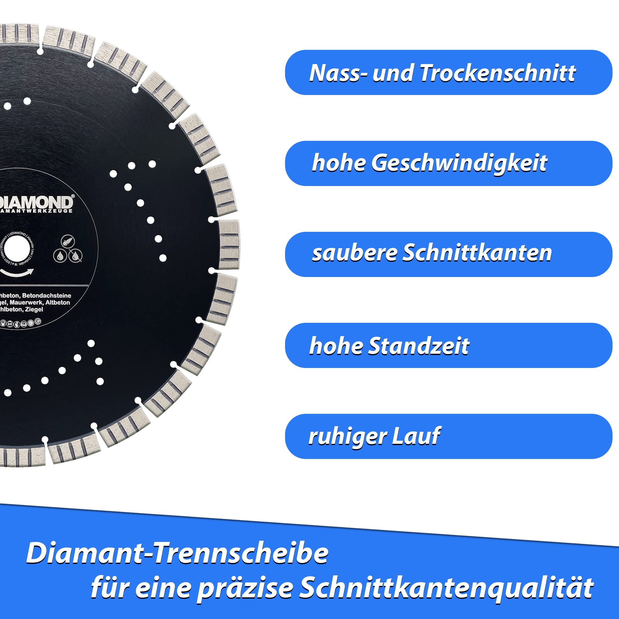 Diamant-Trennscheibe 350mm x 20,0mm Premium 15mm Segmente passend für Beton Stahlbeton Waschbeton Universal Diamantscheibe für Winkelschleifer Trennjäger 350 mm