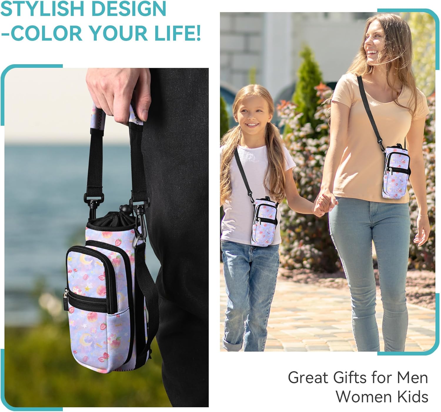 AUPET Water Bottle Sling Bag Sleeve Holder Carrier 25/32/40/64 oz,Insulated Crossbody Water Bottle Case Cover with Strap and Pockets for Men/Women Walking Hiking - Image 5