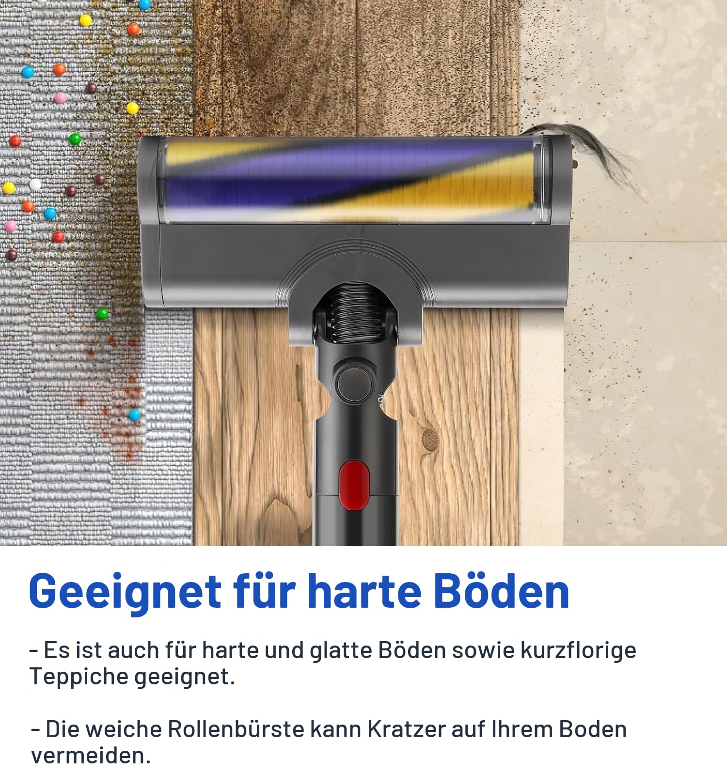 Bürste Ersatzteile mit Staubdetektionsfunktion kompatibel für Dyson Staubsauger V7, V8, V10, V11, V15, Ersatzbürste, Bodendüse, Zubehör, Quick Release-Bürste für Harte Böden