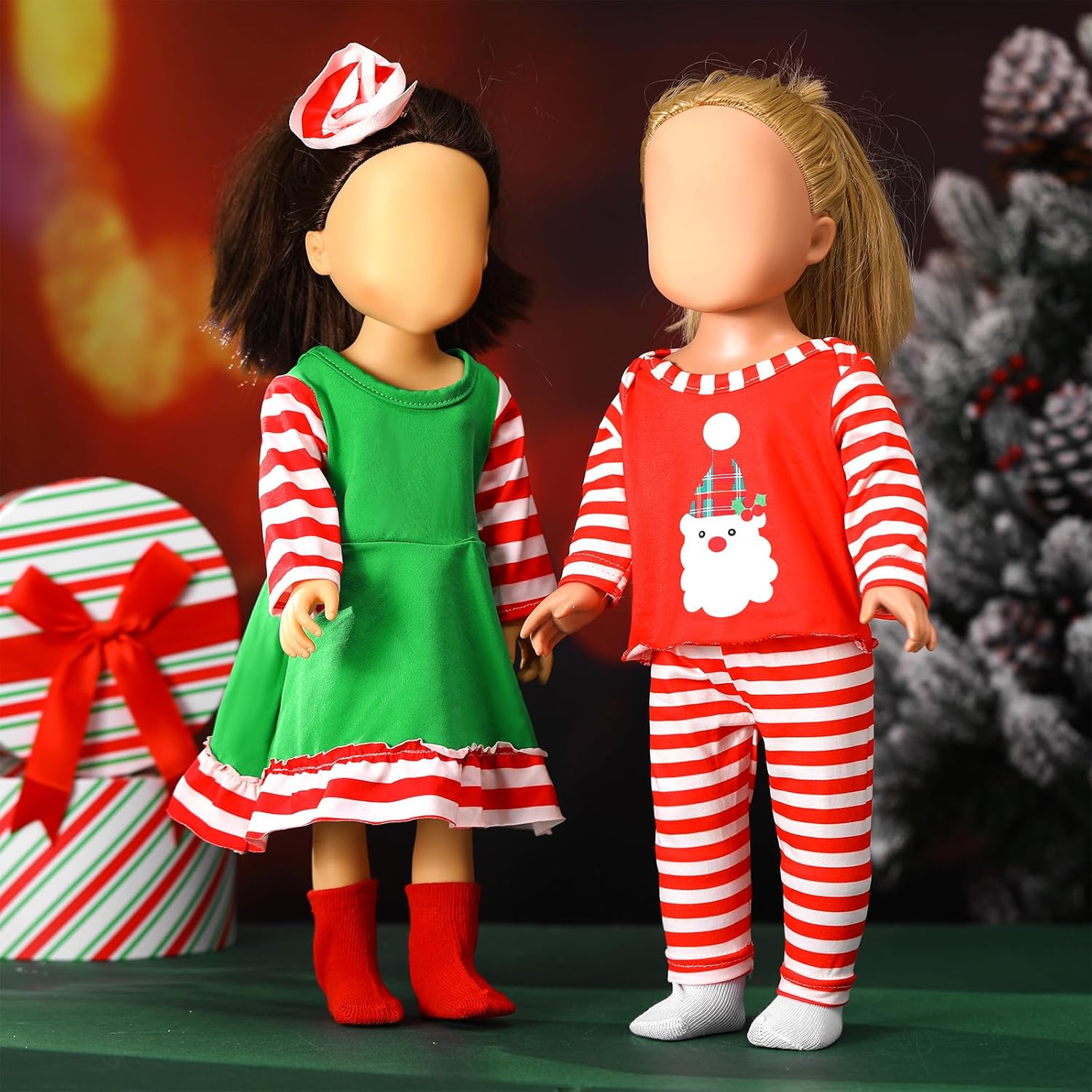Geyoga Christmas Dolls Clothes and Accessories Xmas Doll Shirt Trousers Dress Outfits Set for 18 Inch Doll Gifts(Striped Style)