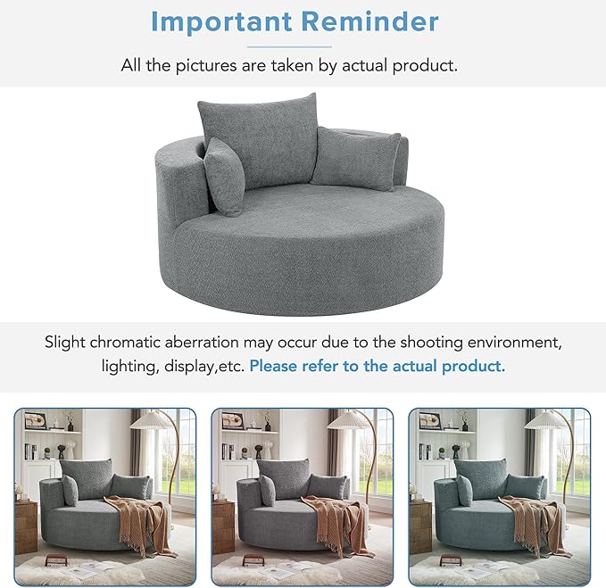 Sillón Giro 360° Tela Chenille con 3 Cojines - Gris miniatura 8