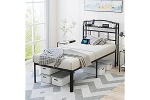 Exclusive Twin Bed Frame with Space-Saving Headboard Storage and Integrated Charging Station