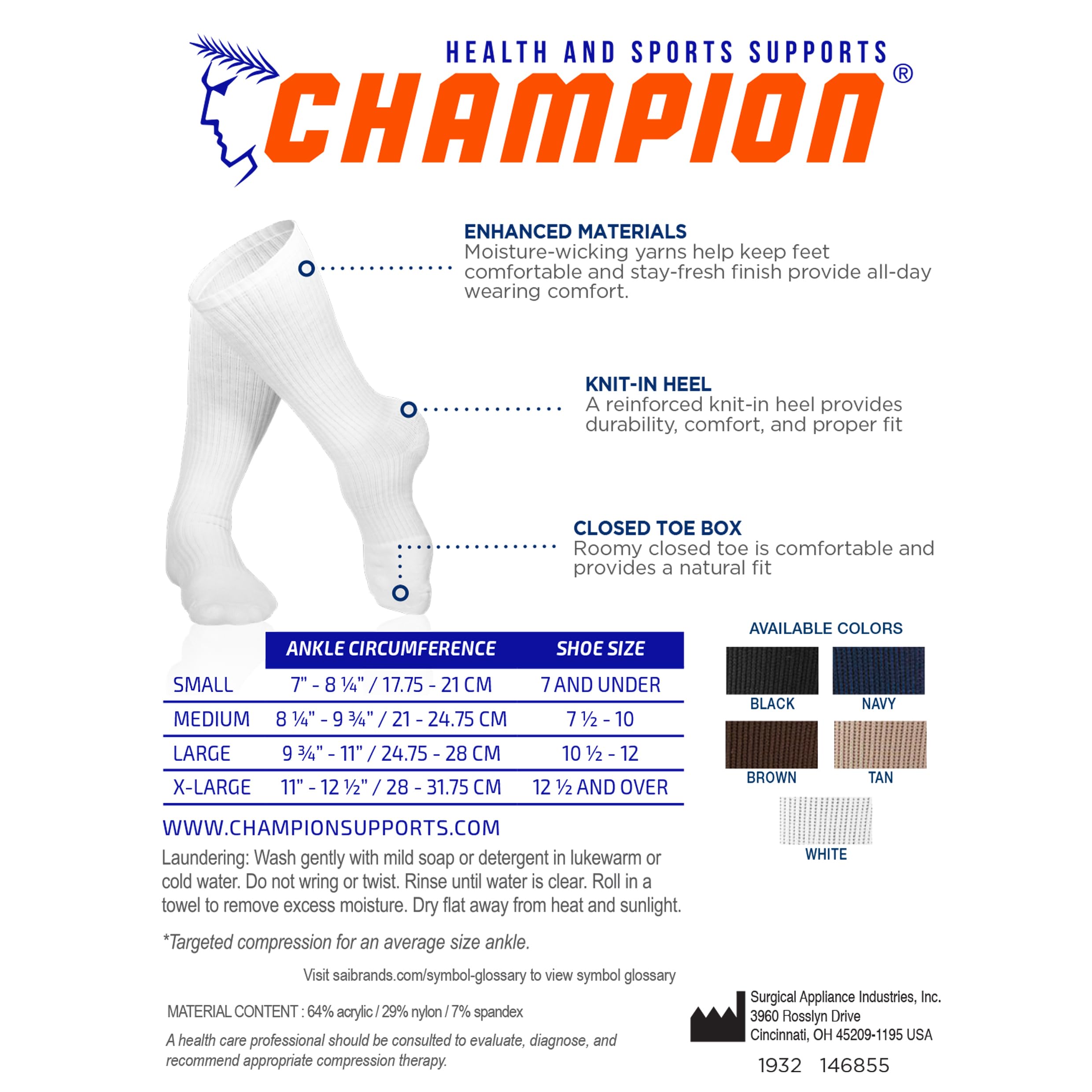 Champion Calcetines de compresión para hombre, 15-20 mmHg, ajuste atlético, longitud media pantorrilla, calcetines deportivos, color blanco, XL