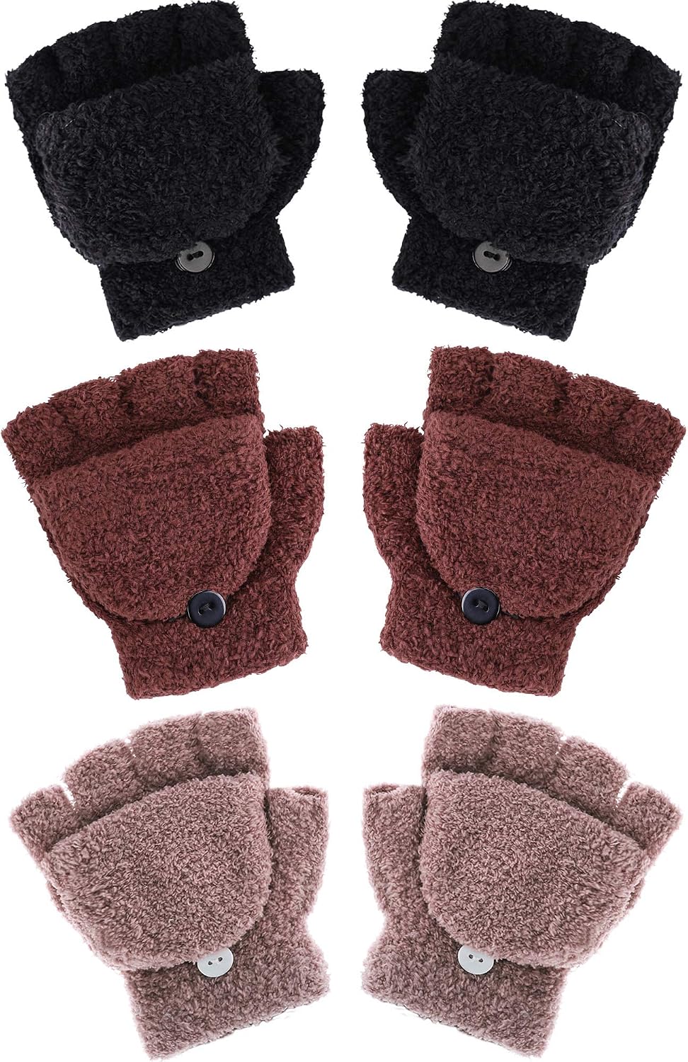EBOOT 3 Pairs Kids Gloves Full Fingers Knitted Gloves Warm Mitten Winter Favor for Little Boys and Girls 4-12 Years