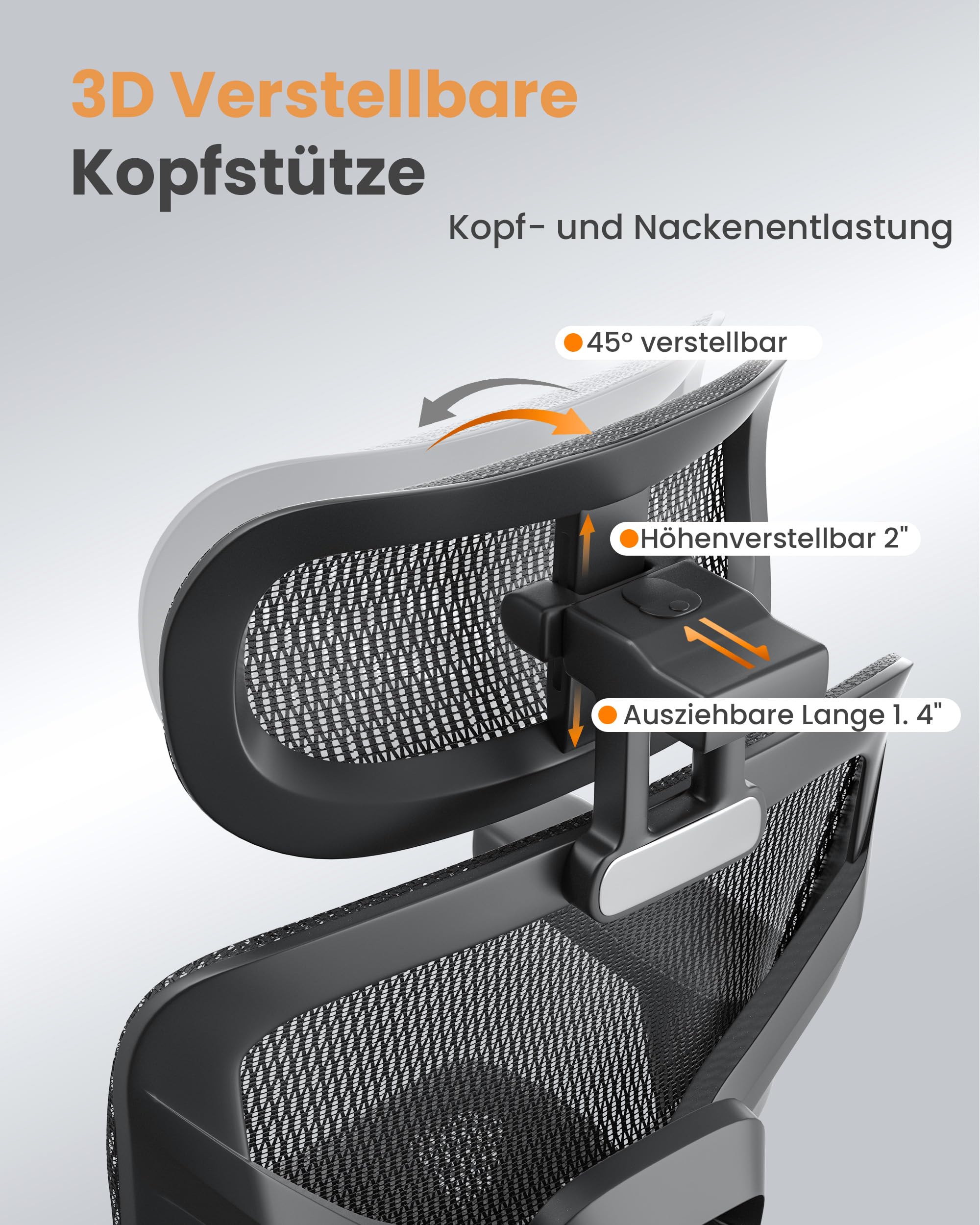naspaluro Bürostuhl Ergonomisch, Schreibtischstuhl mit hoher Rückenlehne aus Netzgewebe, Belastbarkeit 160 kg, 3D-Armlehnen, Kopfstütze, Fußstütze, Office Chair für Home, Arbeit und Gaming