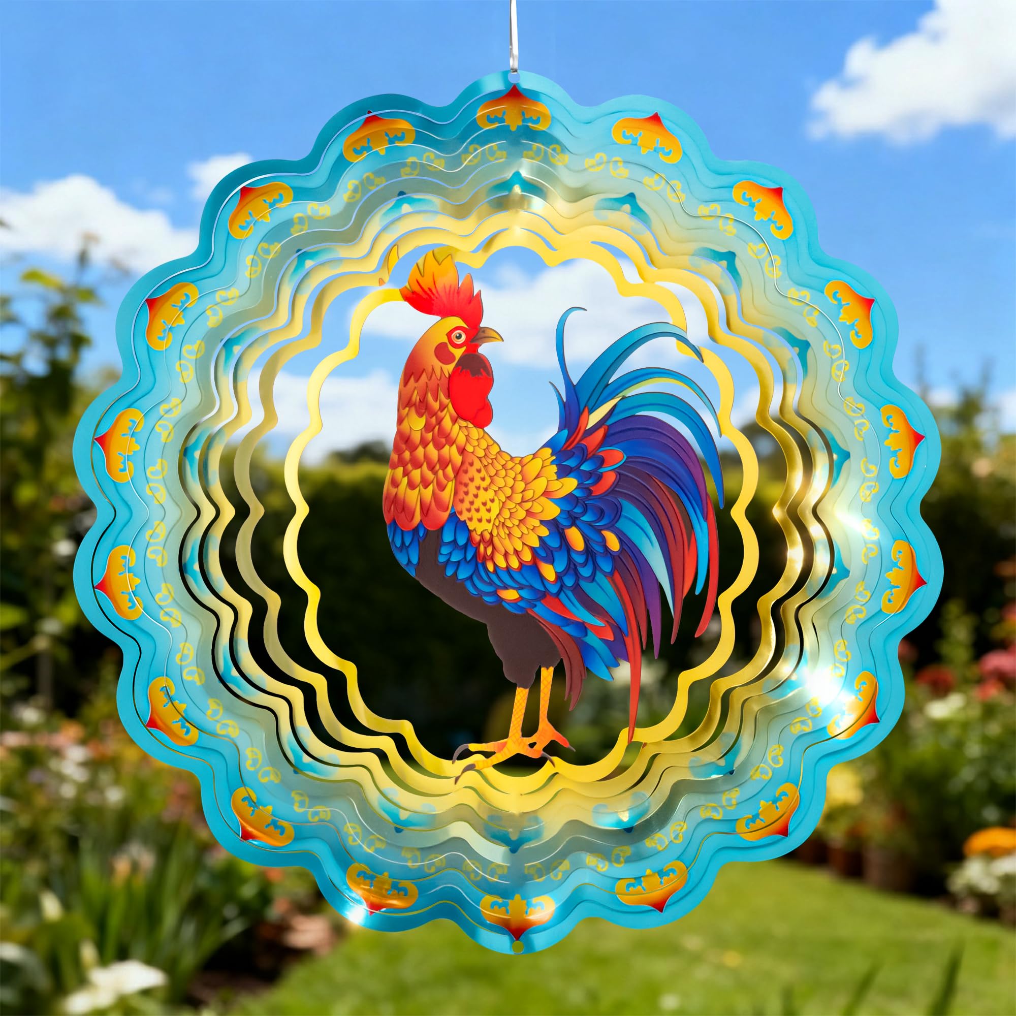 GIGALUMI Dzwonki wietrzne do ogrodu, ozdoby z kogutem, kolorowe 3D dzwonki wietrzne do zawieszenia na zewnątrz, unikalne dla mamy, kobiet, dekoracja na podwórko, taras