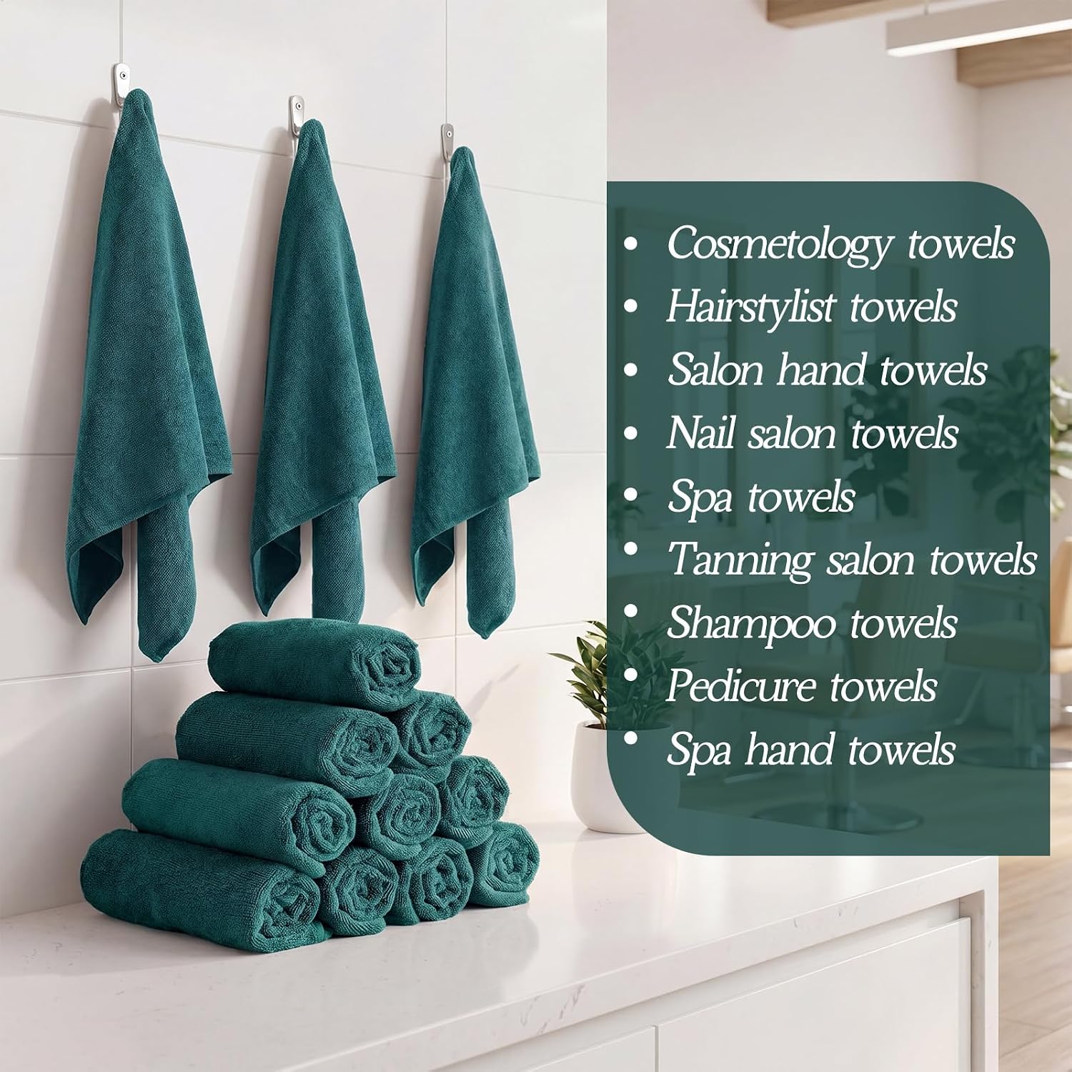 Shimeyao 26 Pcs Salon Bleach Proof Towels Highly Absorbent Hair Towels Hand Facial Cloths Bleach Resistant for Salon Barber Spa Beauty Bath Hair Stylist(Dark Green,18 x 30 Inch,Classic)