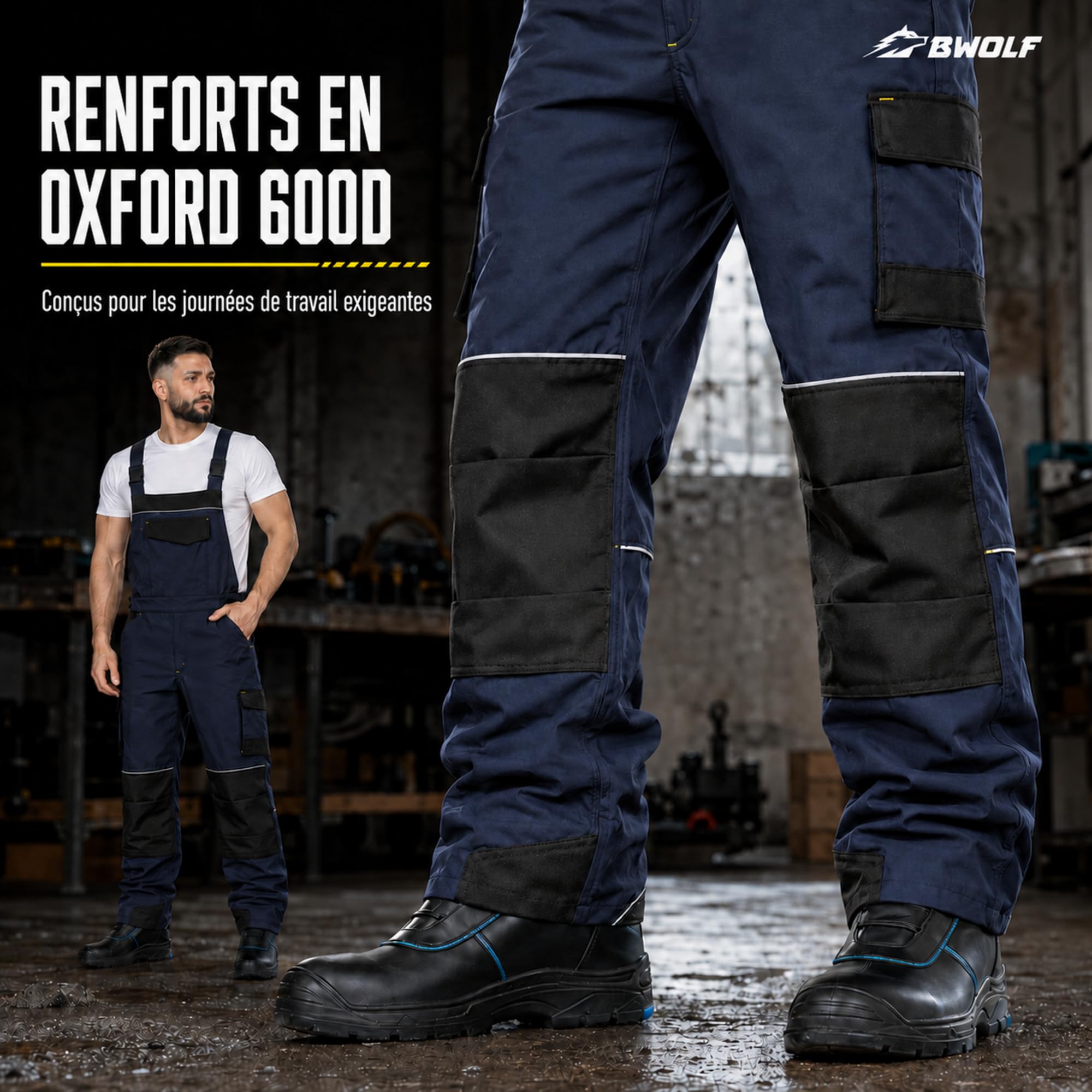 BWOLF Daytona Ice Salopette d'hiver pour homme - Softshell avec stretch mécanique, coupe-vent, résistante au froid et robuste avec éléments réfléchissants