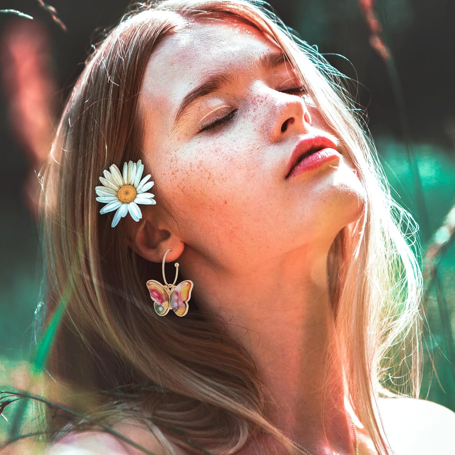 Gold Butterfly Dangle Earrings for Women - Lightweight Acrylic Butterfly Dangle Hoop Earrings for Mother Daughter Teen Girls - Image 2