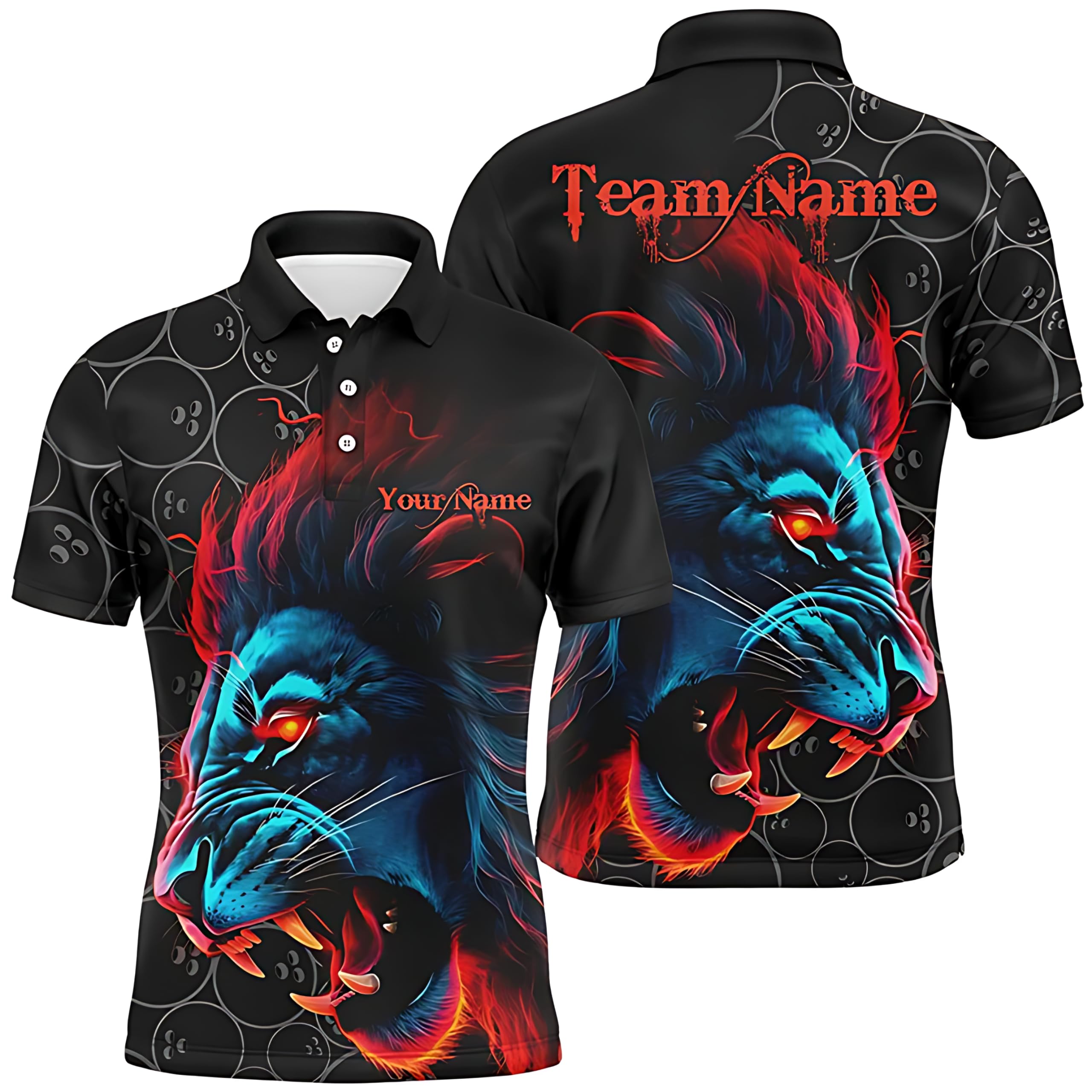 Colorful Lions Bowling Team Jerseys - Custom Men's Bowling League Polo Shirts - Bowlers Outfits - Sportswear P5357