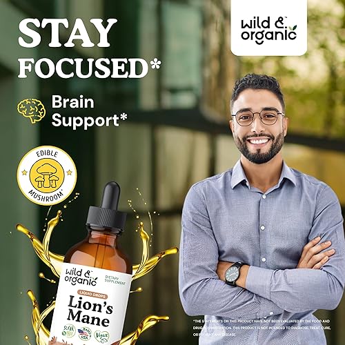 Miniatura 2 de Wild & Organic Gotas líquidas de melena de leones - Apoyo para el cerebro y la concentración - Suplemento de hongo melena de león - Gotas de hongo
