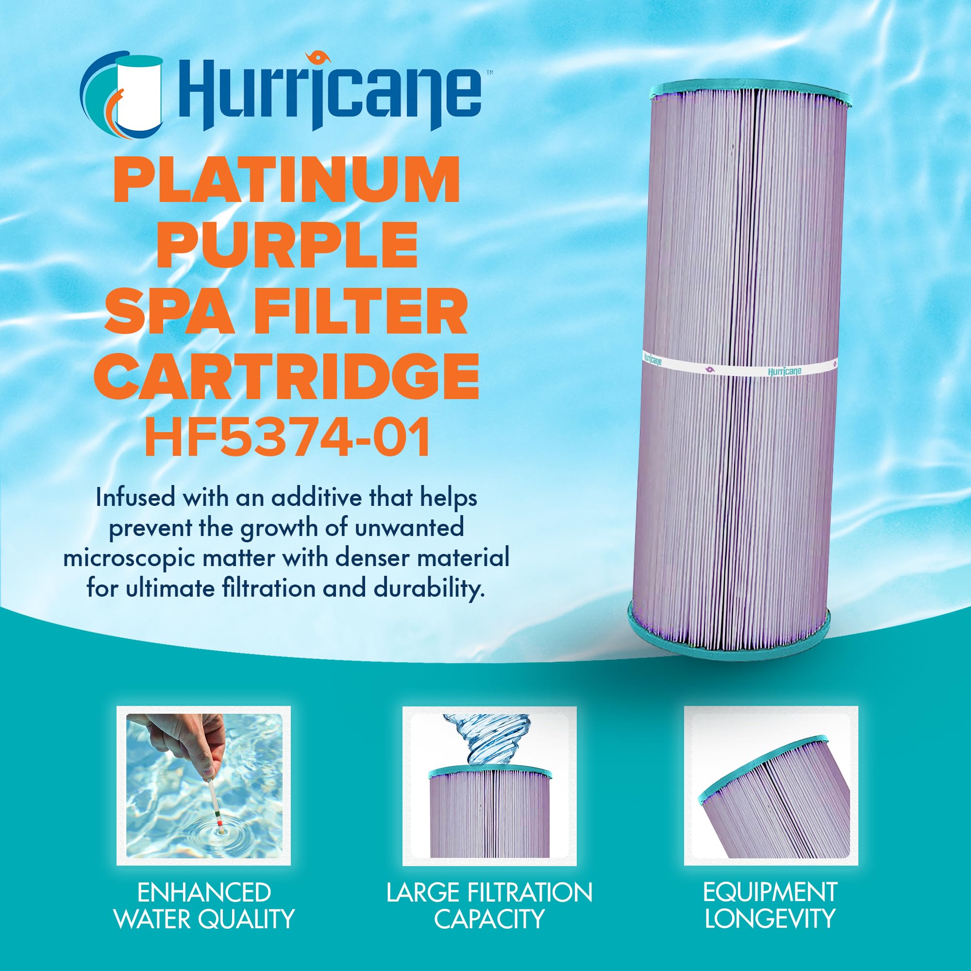 Hurricane Filters HF5374-01P Platinum Purple Spa Filter Cartridge - Replacement for PLBS75 Unicel C-5374, Filbur FC-2971, Rainbow, Waterway, Leisure Bay, S2/G2 Spa 75