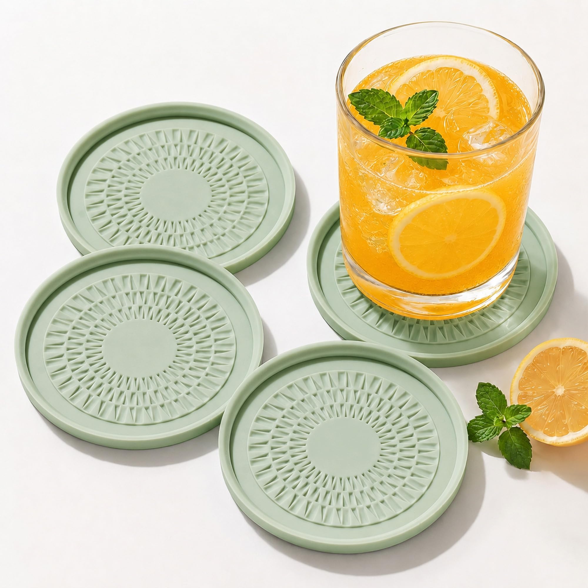 Wingcases Silicone Coasters for Drinks Sage Green[4 pcs,No Holder]