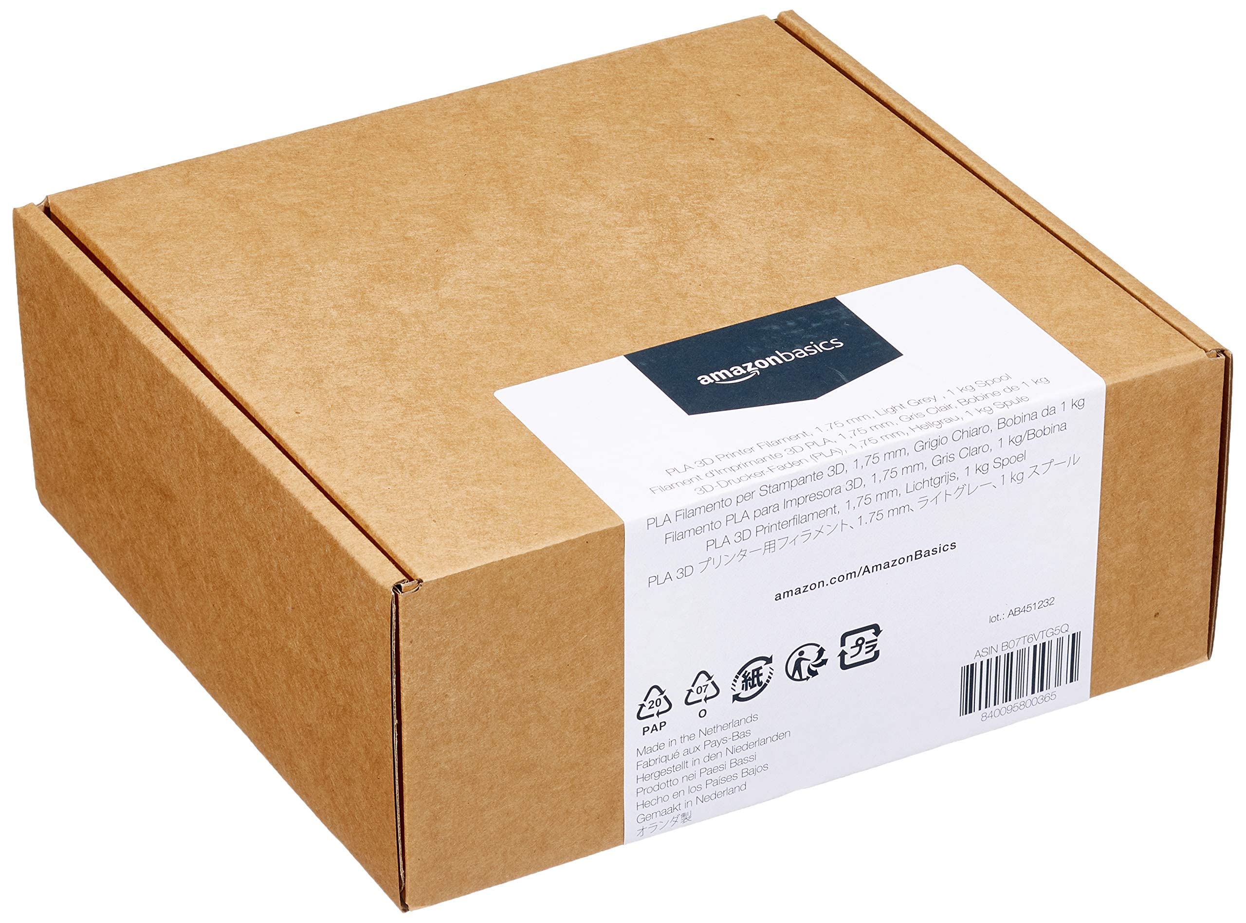 Amazon Basics Filament PLA do drukarki 3D, 1,75 mm, szpula 1 kg, jasnoszary