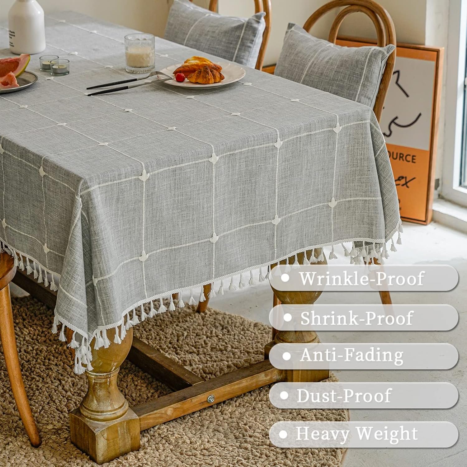 Bеѕt Prоmо Mokani Solid Embroidery Checkered Table Cloth Washable Cotton Linen Tassel Tablecloth, Rectangle Wrinkle Free Anti-Fading Table Cover for Kitchen Dinning Thanksgiving Christmas (55 x 86 Inch, Gray) Frее Shірріng Ovеr $50 Mokani Solid Embroidery Checkered Table Cloth Washable Cotton Linen Tassel Tablecloth, Rectangle Wrinkle Free Anti-Fading Table Cover for Kitchen Dinning Thanksgiving Christmas (55 x 86 Inch, Gray)