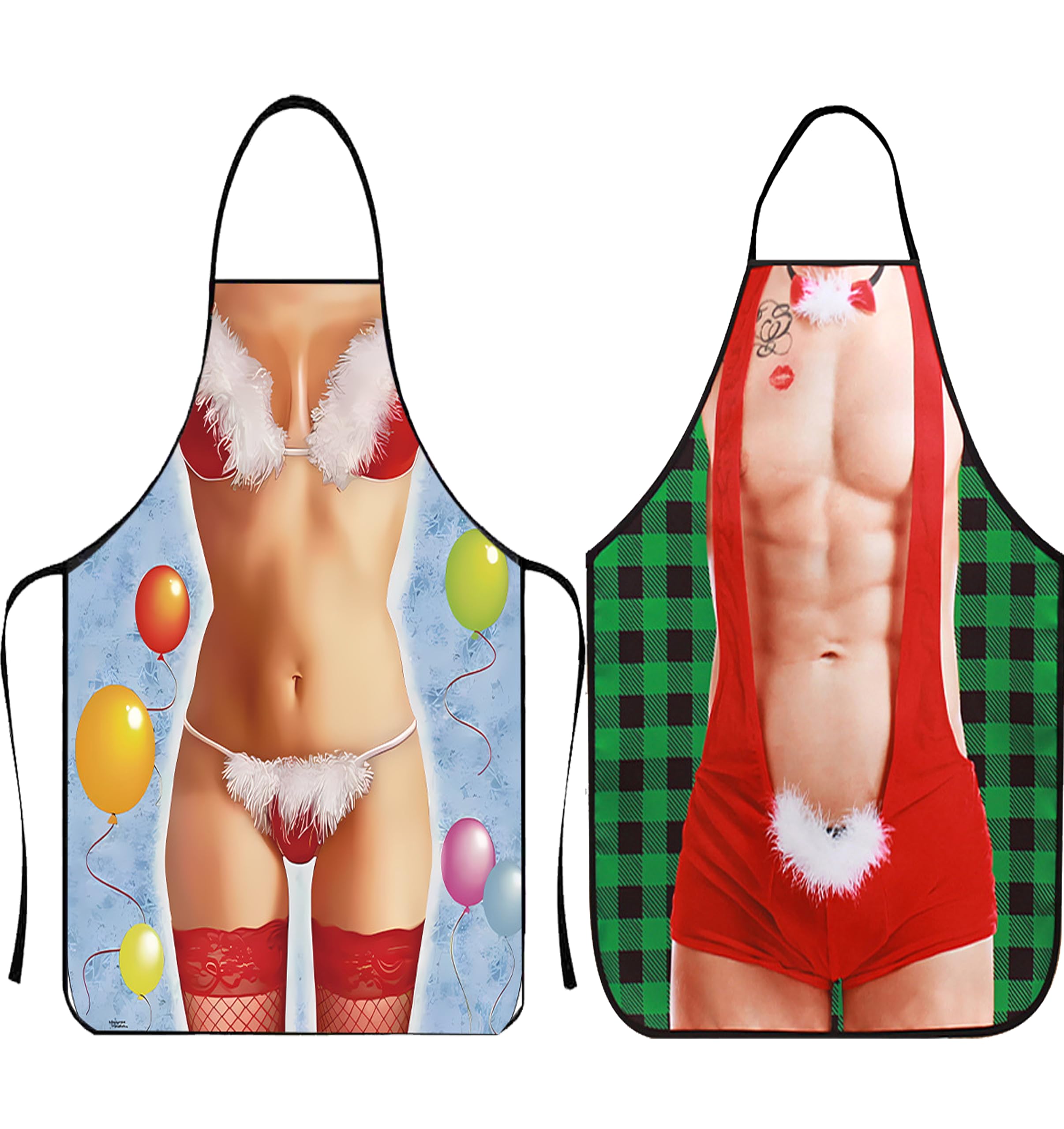 LIKPOJA Christmas Kitchen Cooking Aprons Wife and Husband Novelty Sexy Aprons Couples Secret Santa Funny Christmas Gifts for Women and Men Dinner Party(Pack of 2,Wife and Husband W)