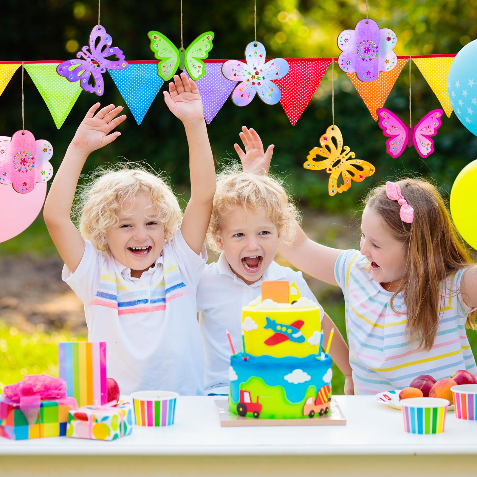 Kit Créatif 45 Pièces Bois à Peindre - Papillons Et Fleurs - Avec Feutres Aquarelle - Loisir Enfant