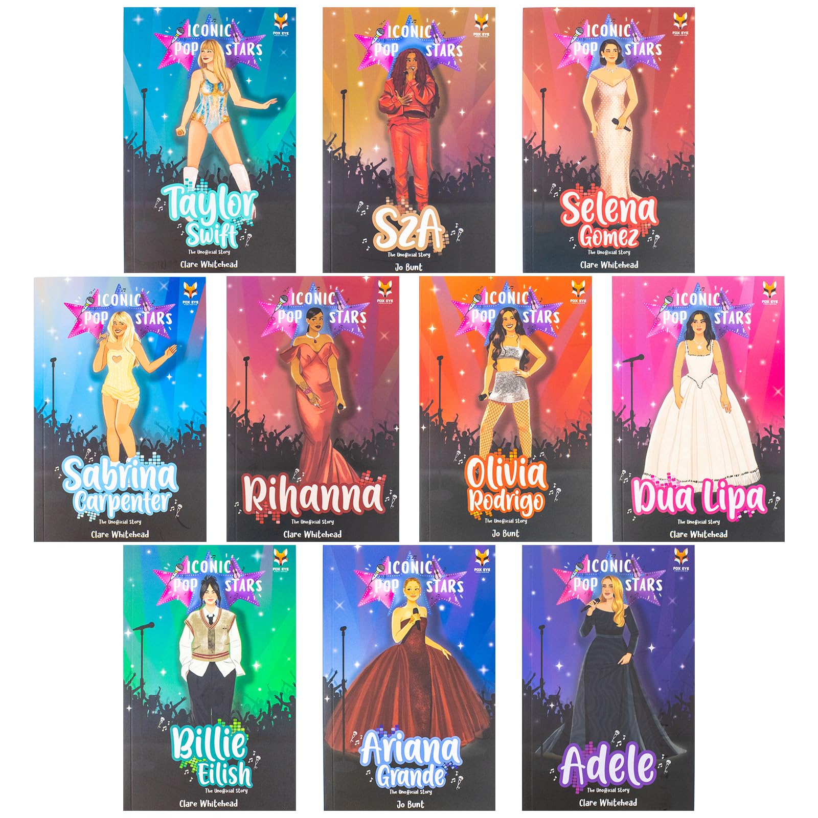 Iconic Popstars 10 Books Box Set: Taylor Swift, Sabrina Carpenter, Ariana Grande, Billie Eilish, SZA, Olivia Rodrigo, Rihanna, Selena Gomez, Adele, Dua Lipa