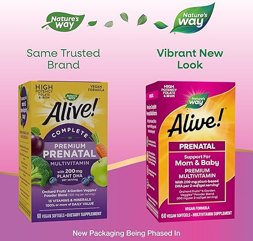 Miniatura 2 de Natures Way Alive Multivitamínico prenatal completo folato y hierro de alta potencia 60 cápsulas blandas