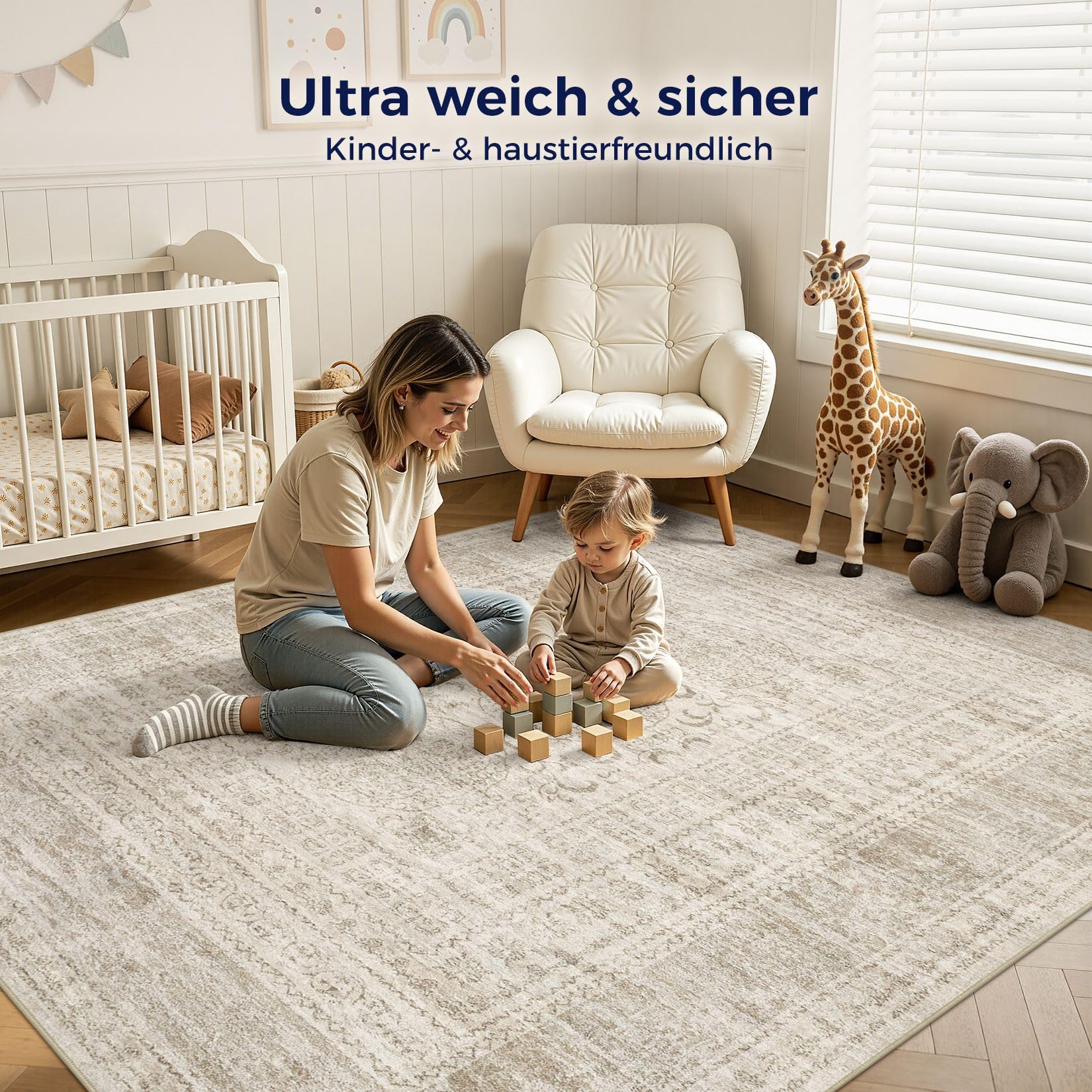 DMOYEST 160x230 Teppich Wohnzimmer Beige Braun Vintage Waschbar – Ansicht 6