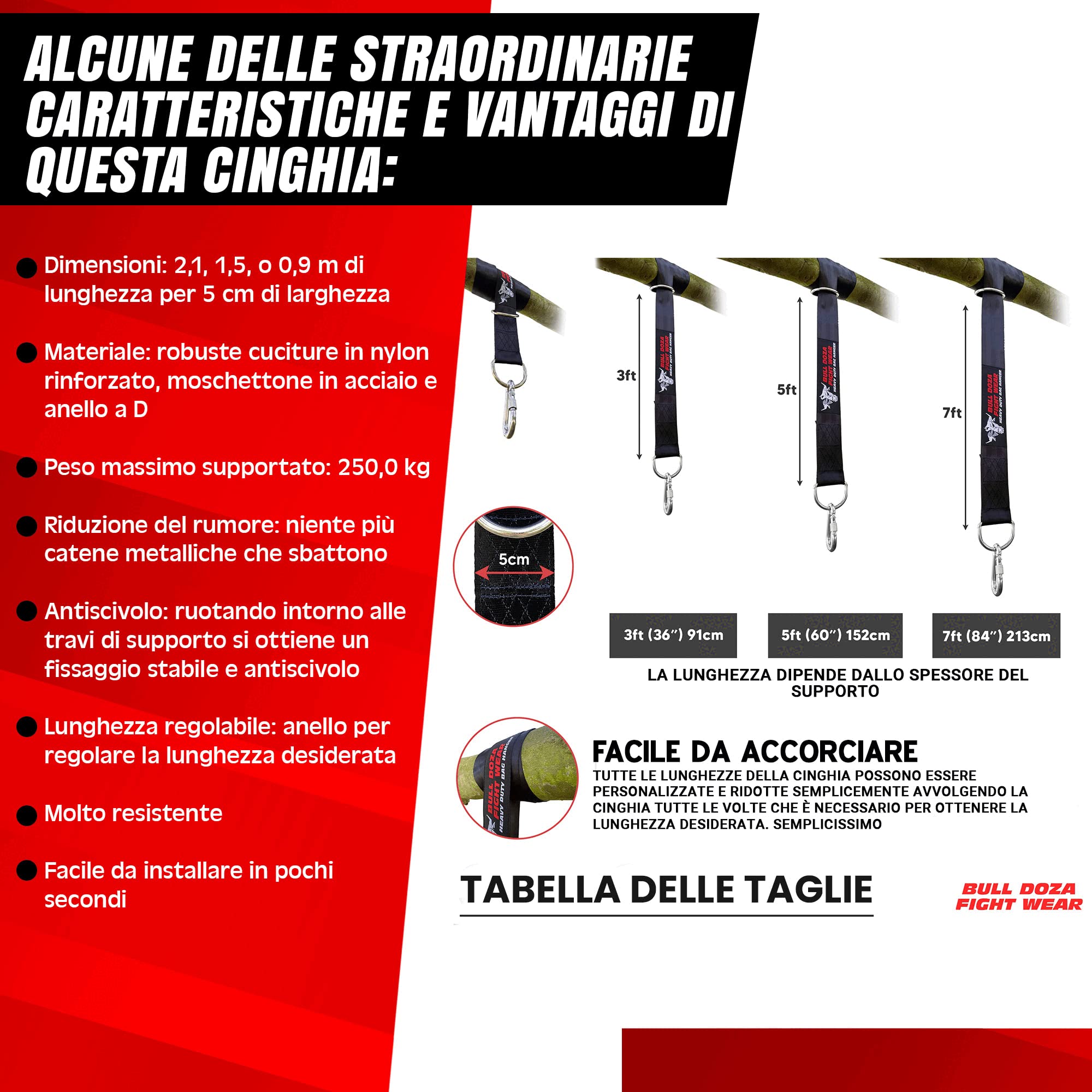 Cinghia Per Sacco Da Boxe Bull Doza - Moschettone Acciaio 9mm, Portata 250kg - Foto 10